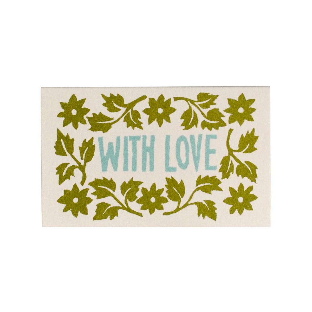 Decorative mat with green floral patterns and 'WITH LOVE' text on a white background