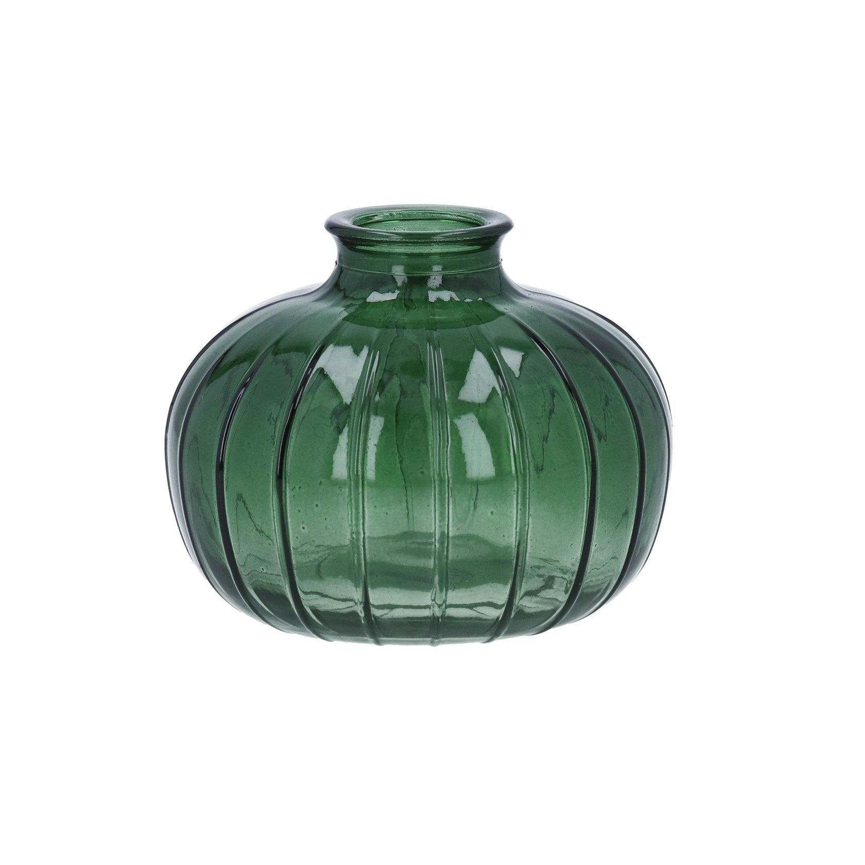 Green glass vase on a white background