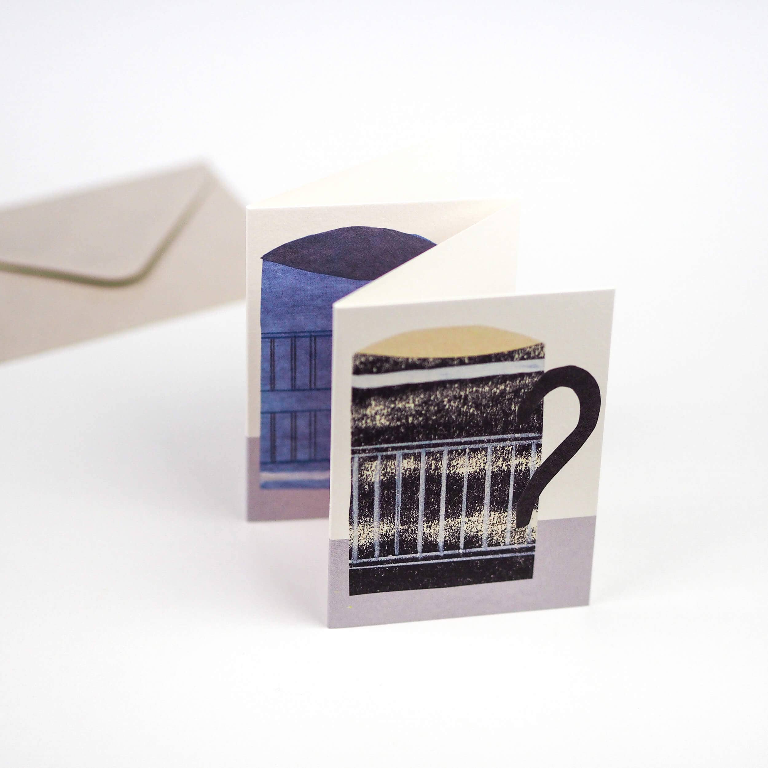 Greeting card with architectural design on a white background