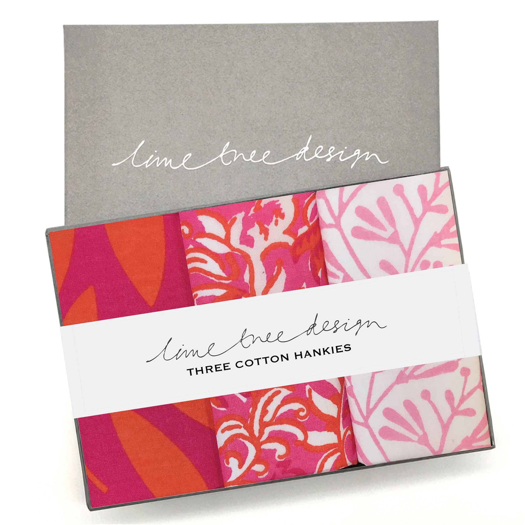 Box of 3 Cotton Hankies - Magenta and Pink