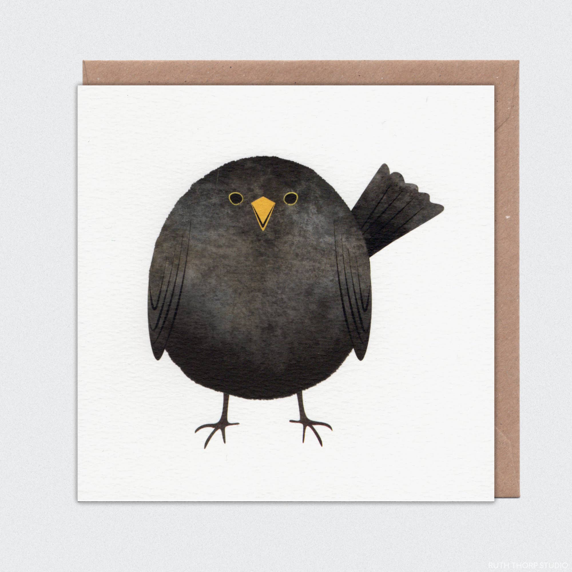 Blank Square Greeting Card - Blackbird by Ruth Thorp