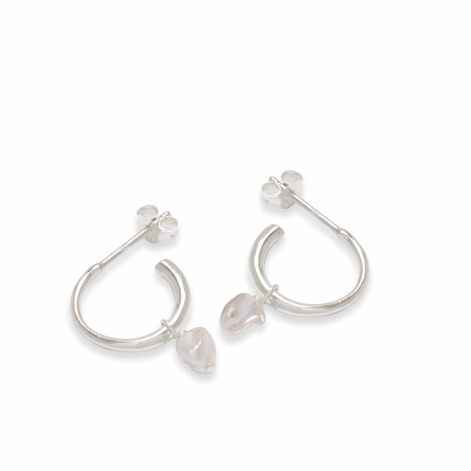 Half Hoop Earrings with Baroque Pearl Sterling Silver