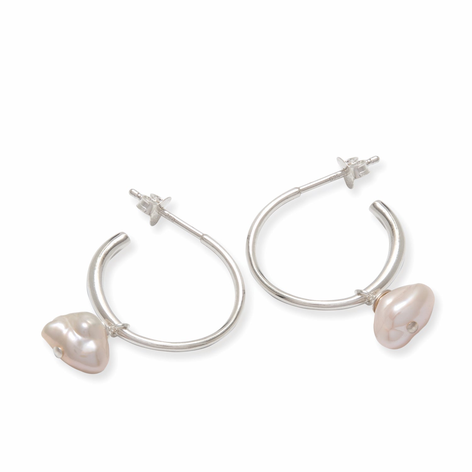 Half Hoop Earrings with Baroque Pearl Sterling Silver