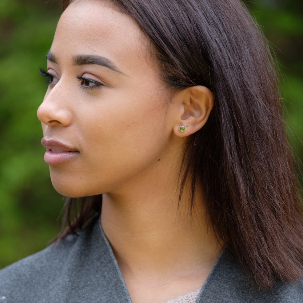 Birthstone Stud Earrings May: Emerald and Sterling Silver