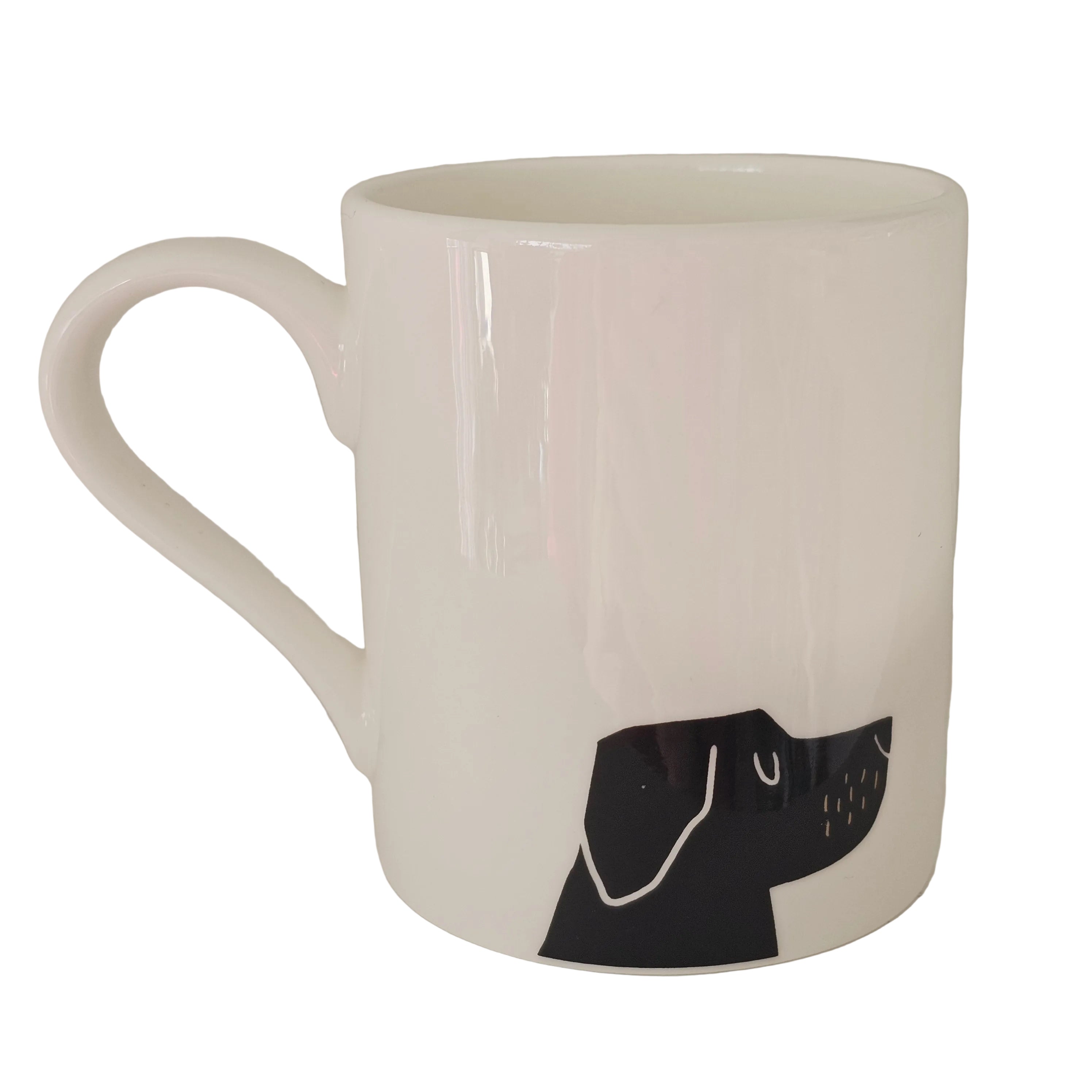 White mug with a black dog illustration