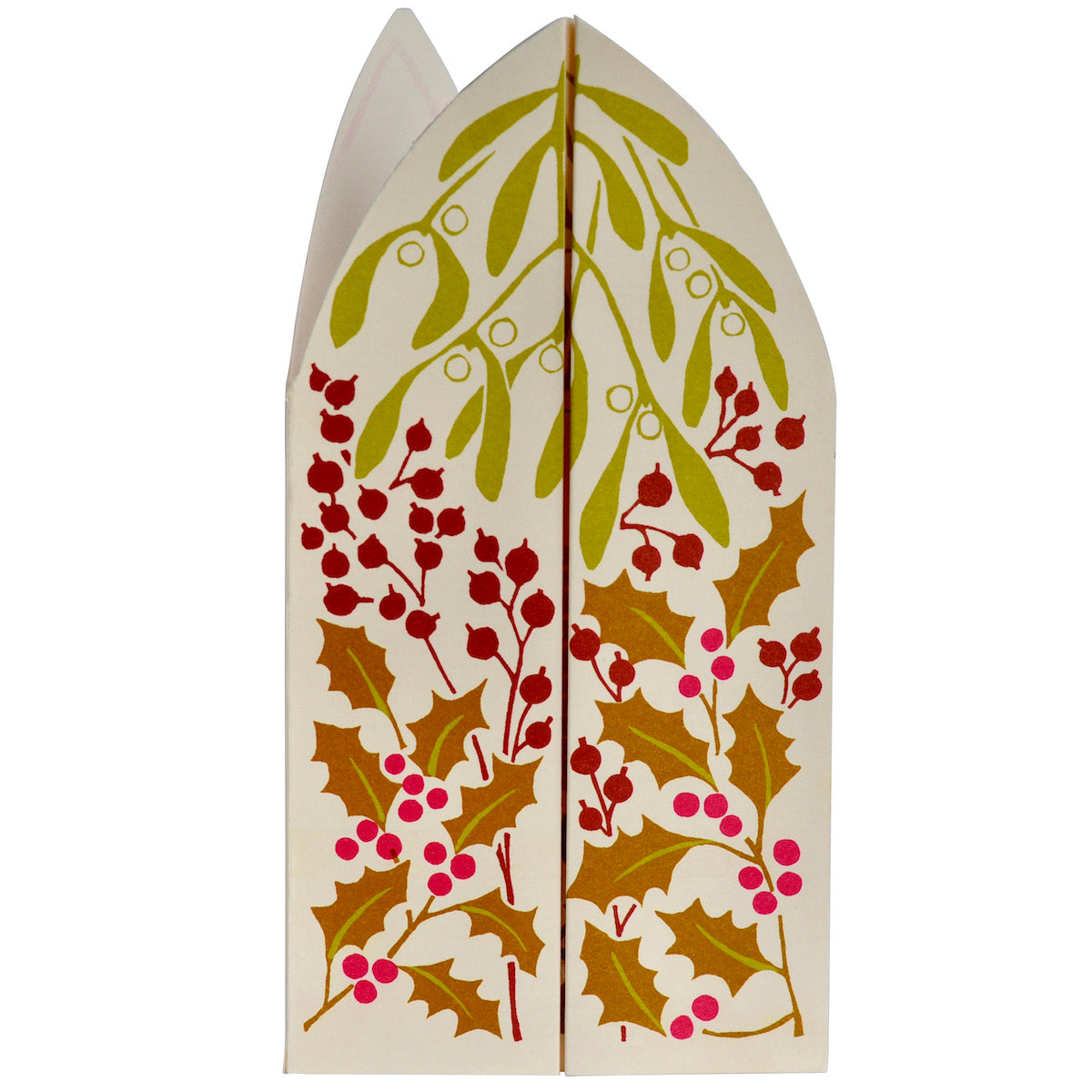 Decorative box with holly leaf and berry pattern on a white background