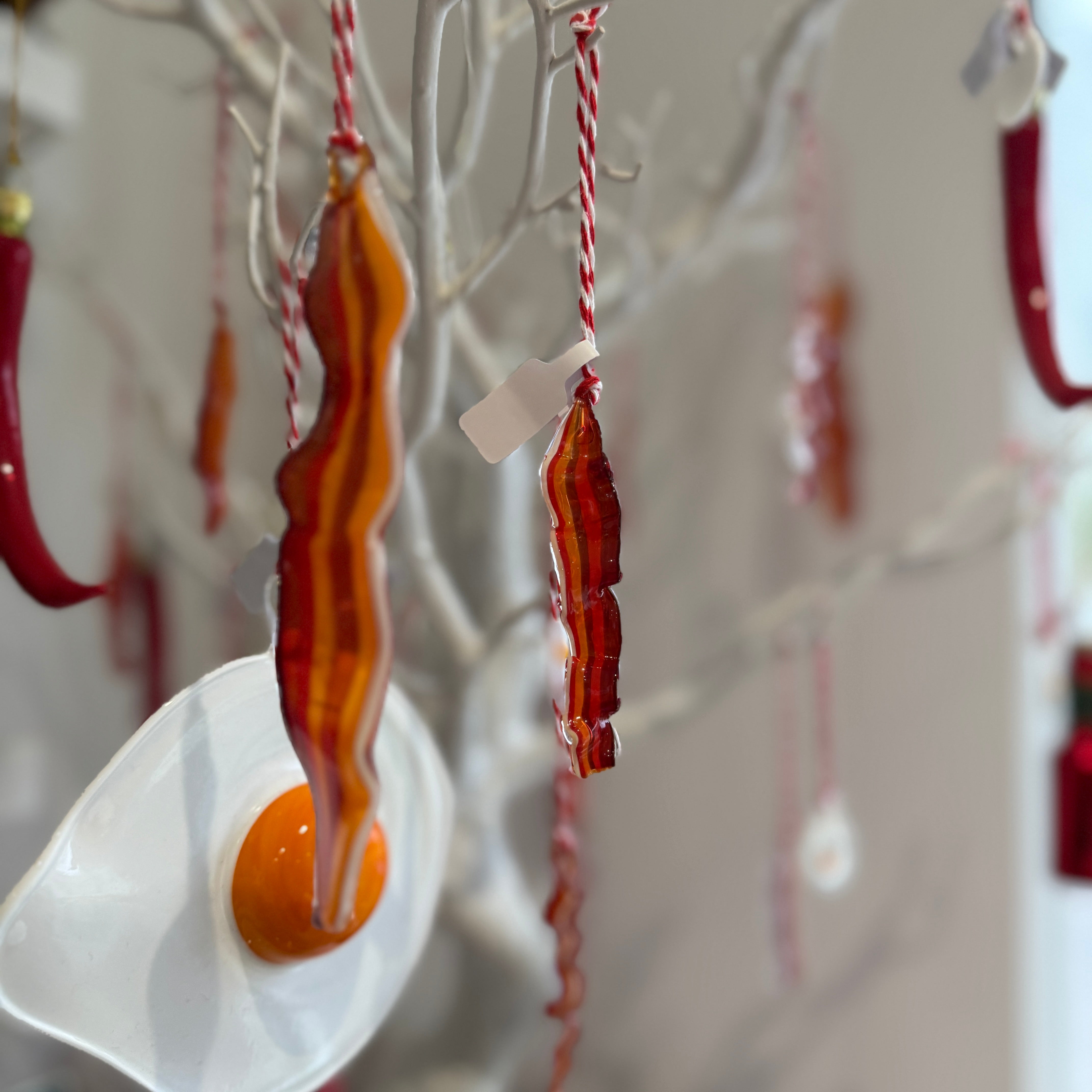 glass egg and bacon decoration