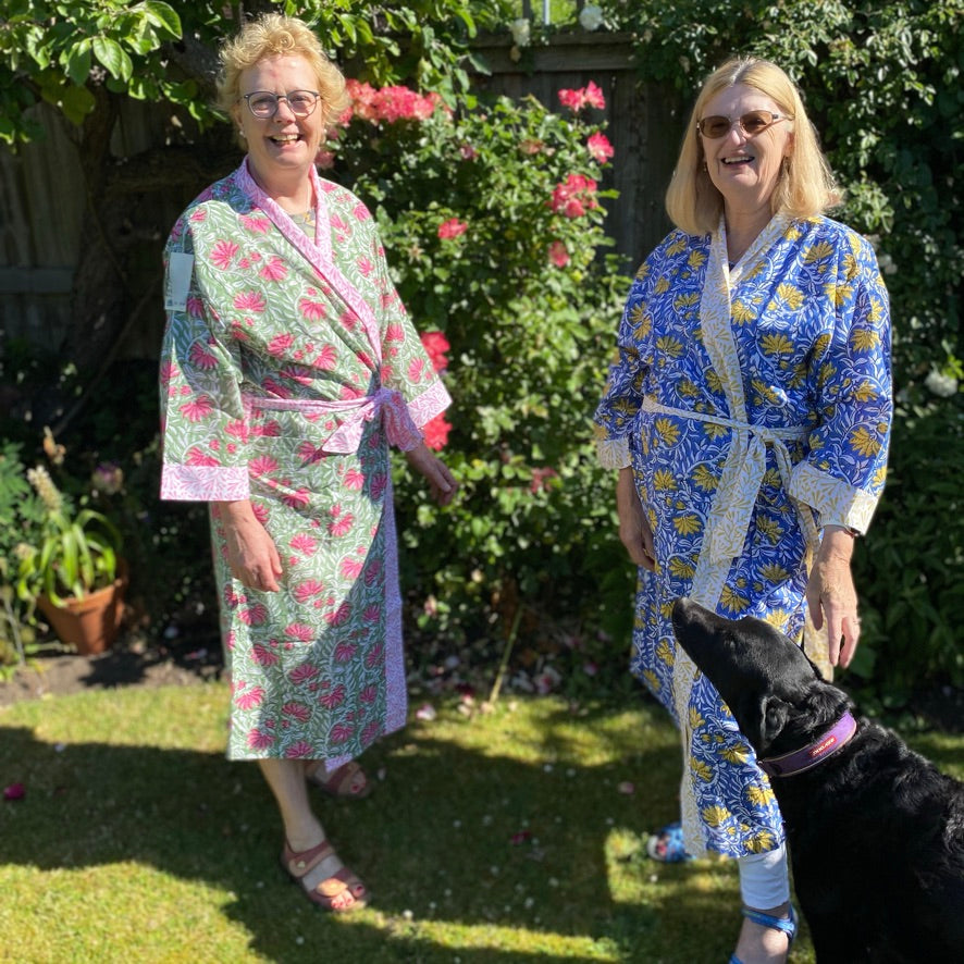 Pink and Green Jaipur Floral Cotton Full Length Kimono