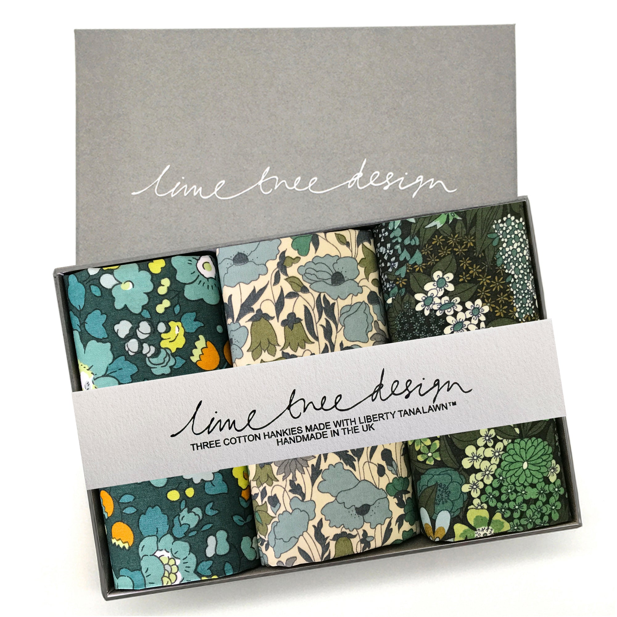 3 Hankies made with Liberty Tana Lawn - Evergreen