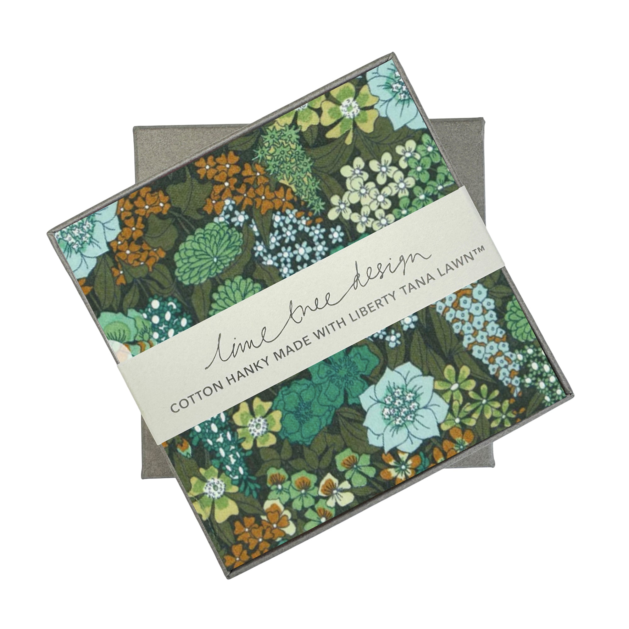 Single Boxed Hanky made with Liberty Tana Lawn Green Ciara