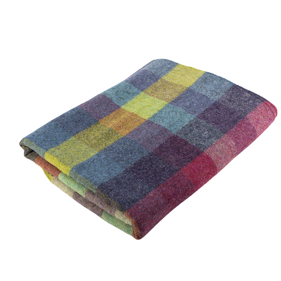 Multicolored checkered blanket on a white background