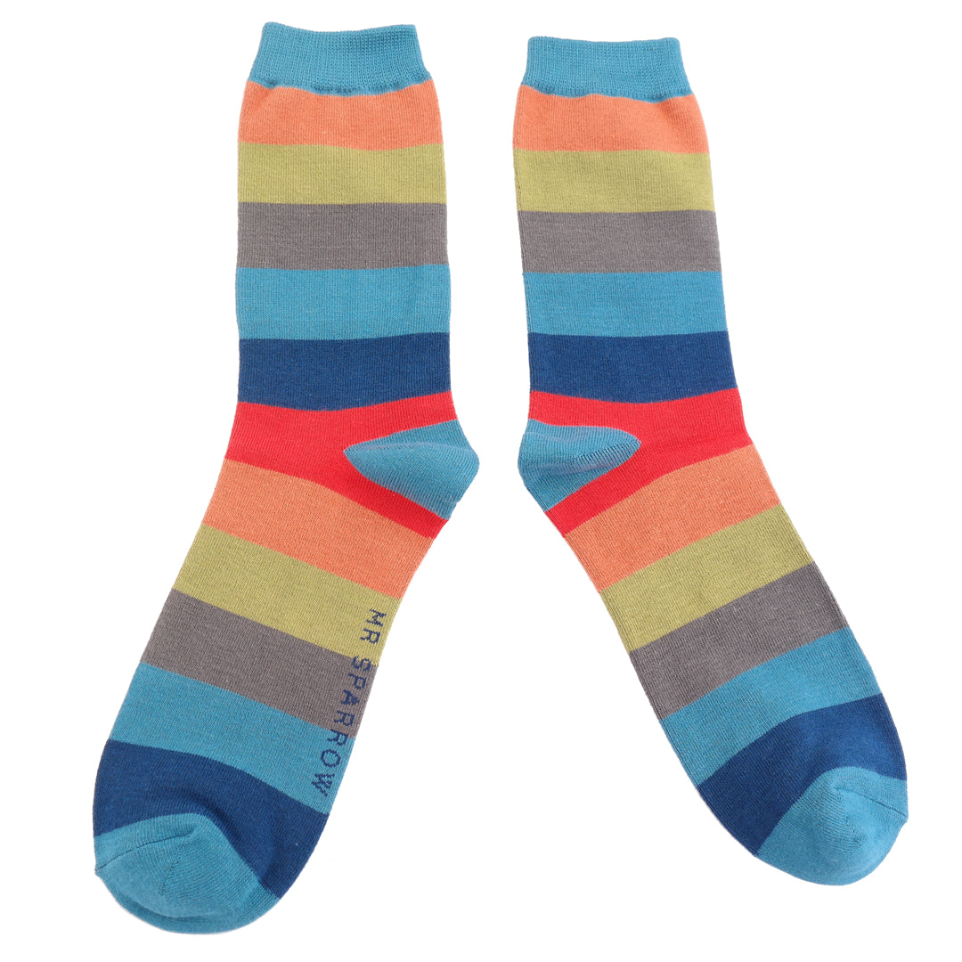 Colorful striped socks on a white background
