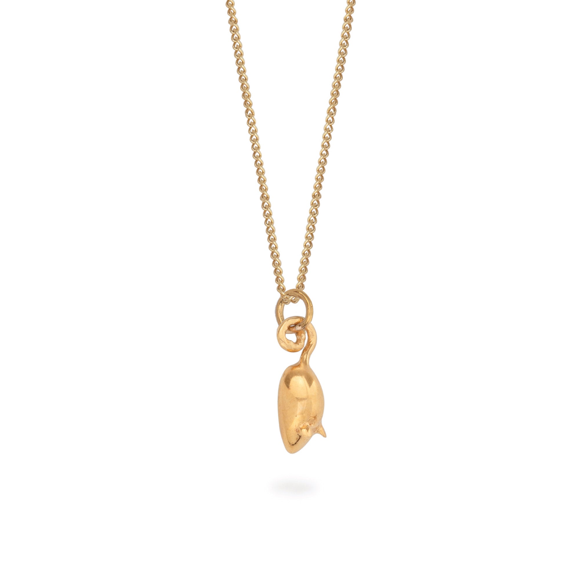 Tiny Mouse Charm Necklace Gold Vermeil