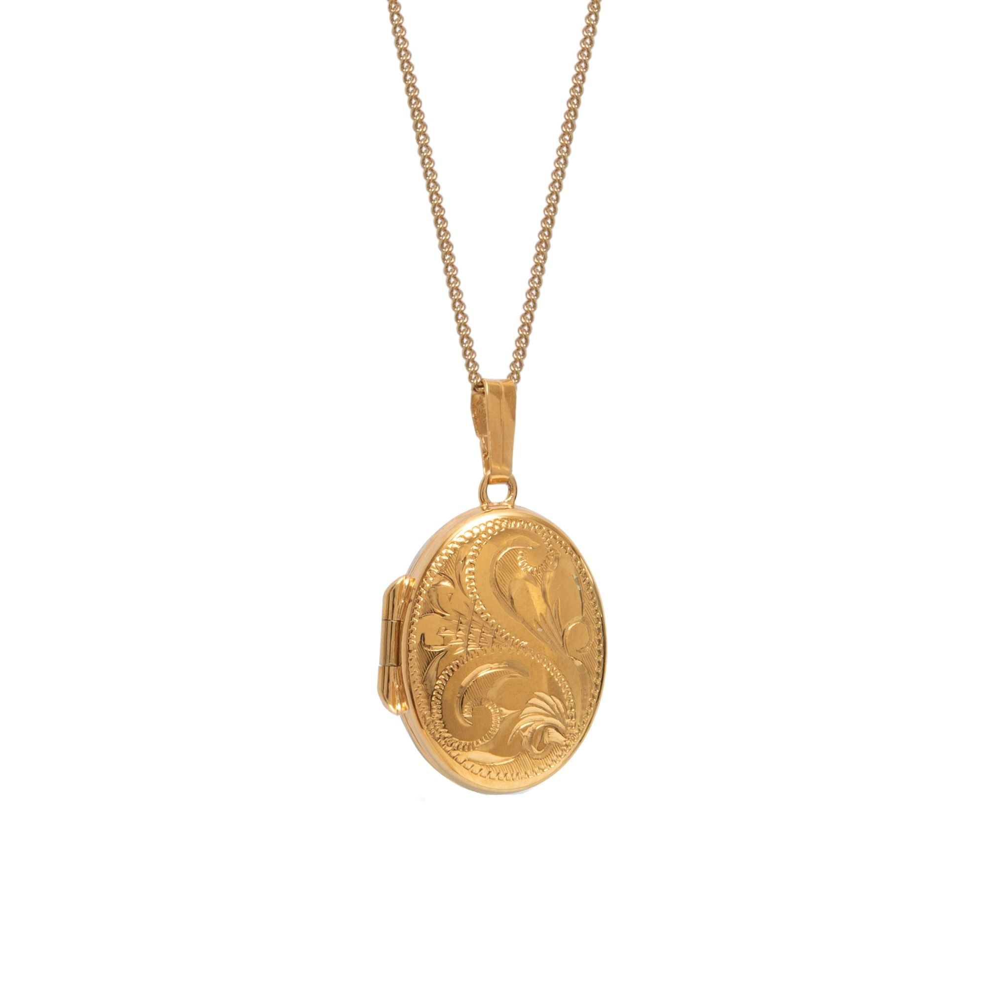 Engraved Oval Locket Necklace Rolled Gold