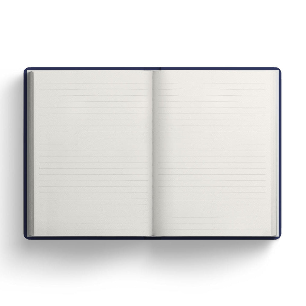 Open notebook with lined pages on a white background