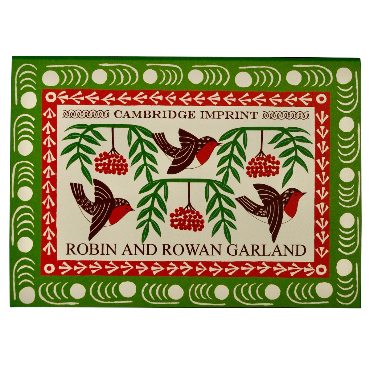 Decorative mat with robin design and 'Cambridge Imprint' branding