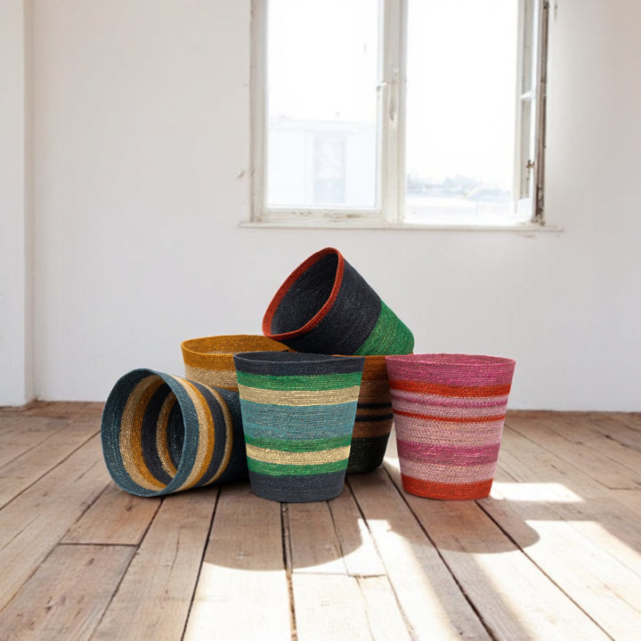 Seagrass Waste Paper Basket in Beryl & Midnight Blue