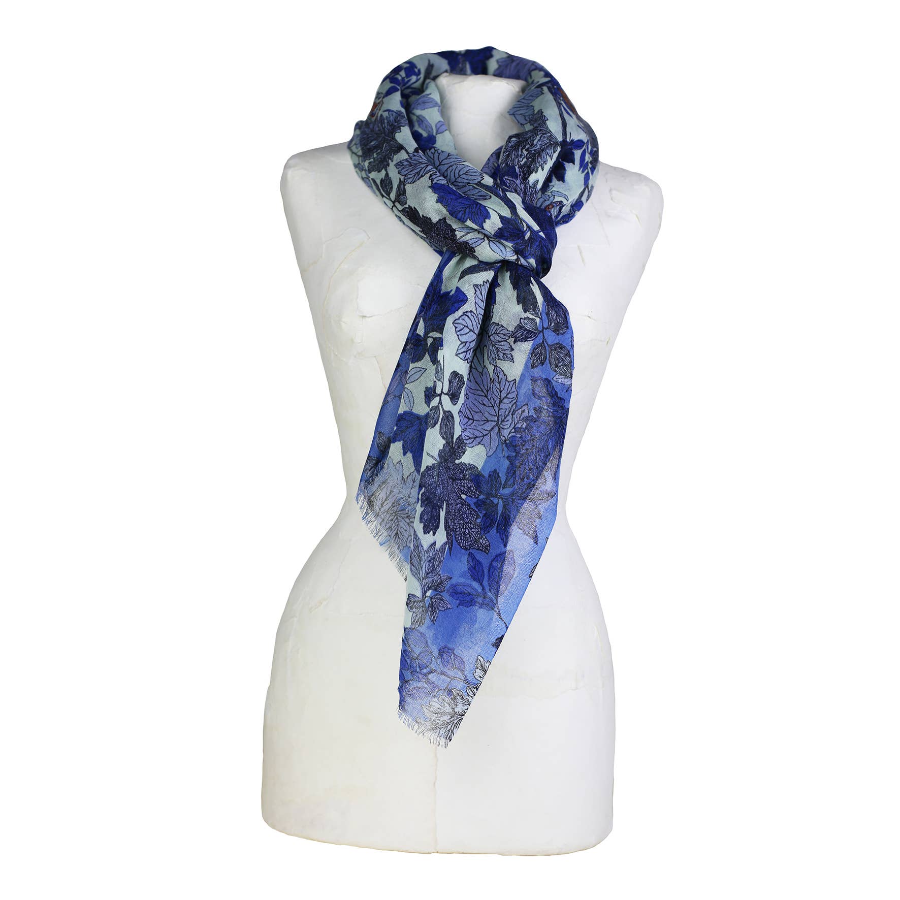 Sherwood wool stole with squirrel, owl, tree pattern: Blue