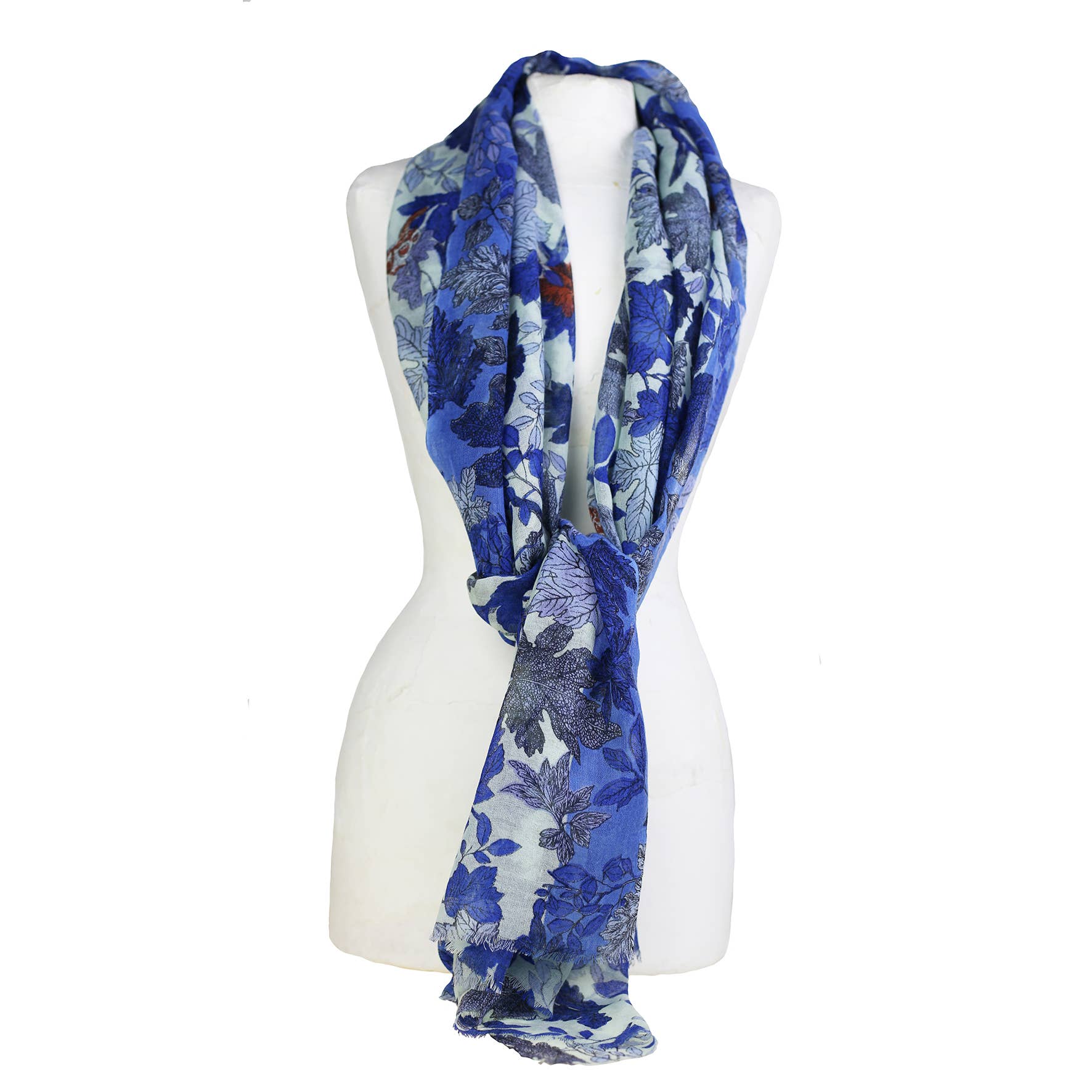 Sherwood wool stole with squirrel, owl, tree pattern: Blue