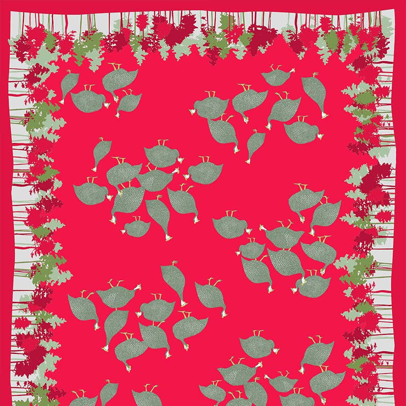 Stole Petites guinea fowl in Silk-wool Raspberry