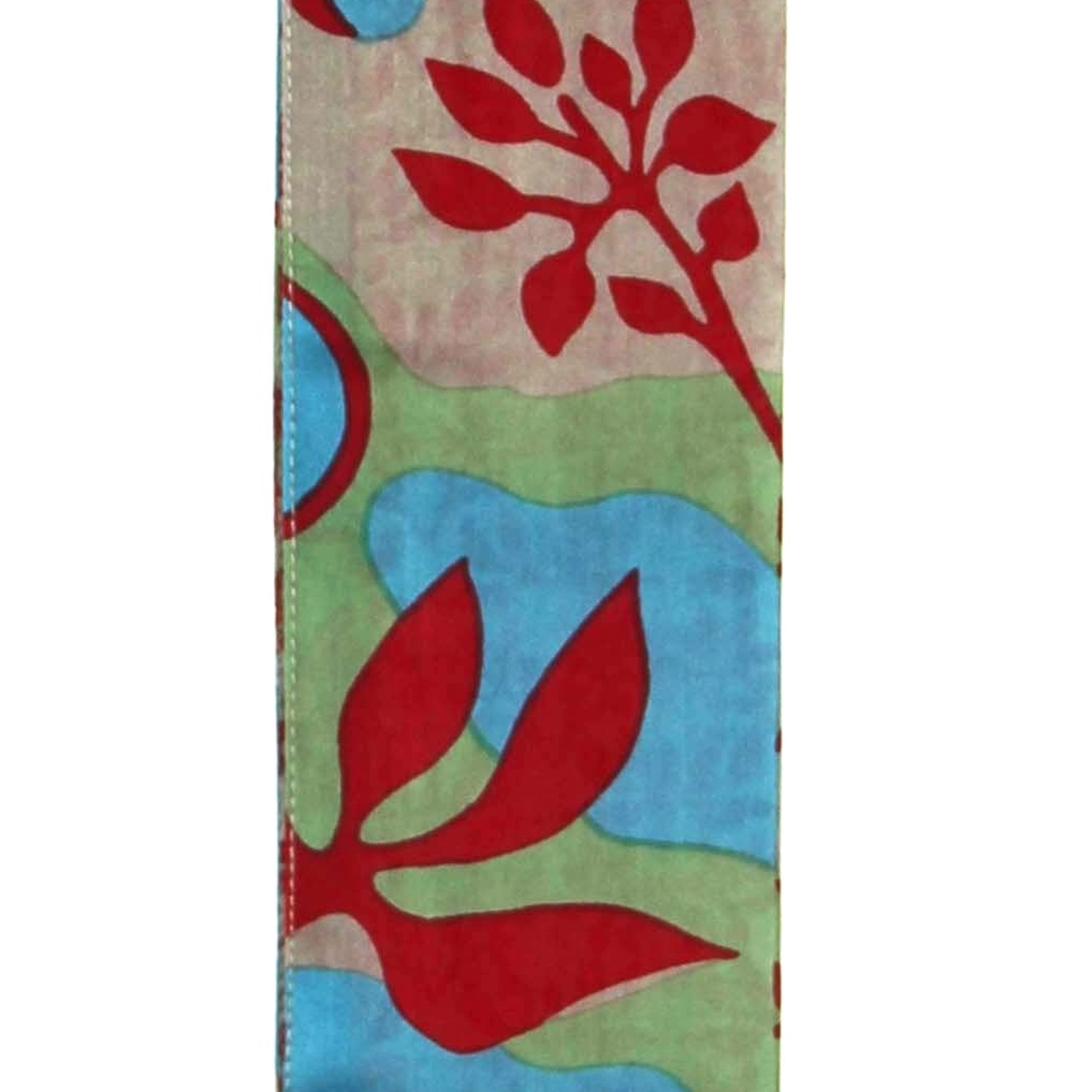 Colorful fabric with red floral patterns on a white background