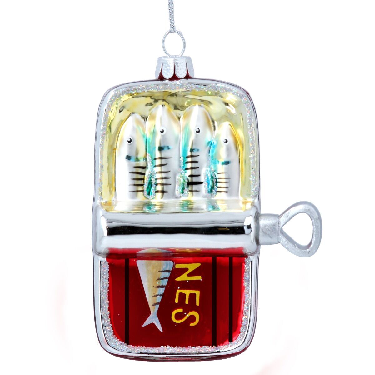 Decorative ornament resembling a fishing lure box with 'NES' branding on a white background