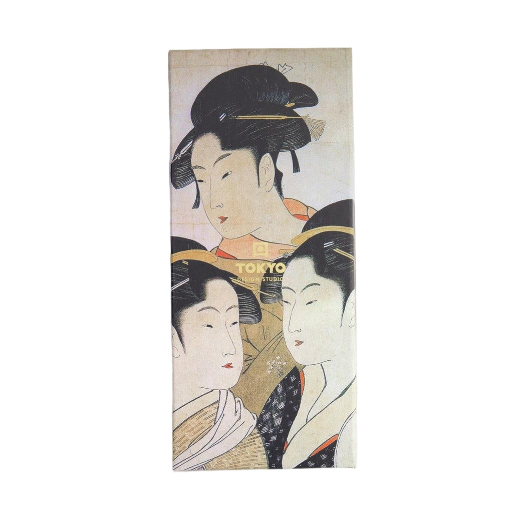Canvas print with traditional Japanese art of three women on a white background