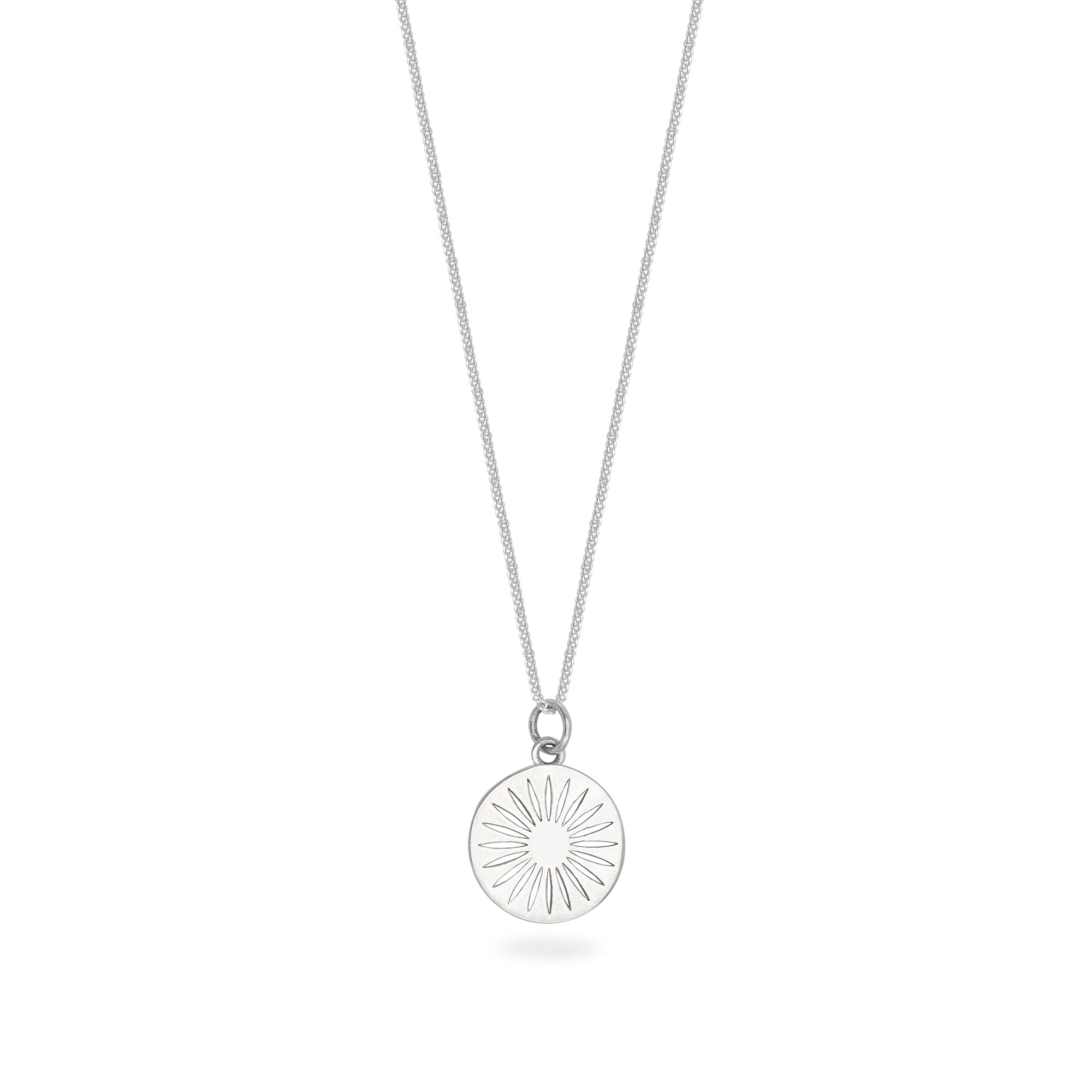 silver daisy necklace on white background