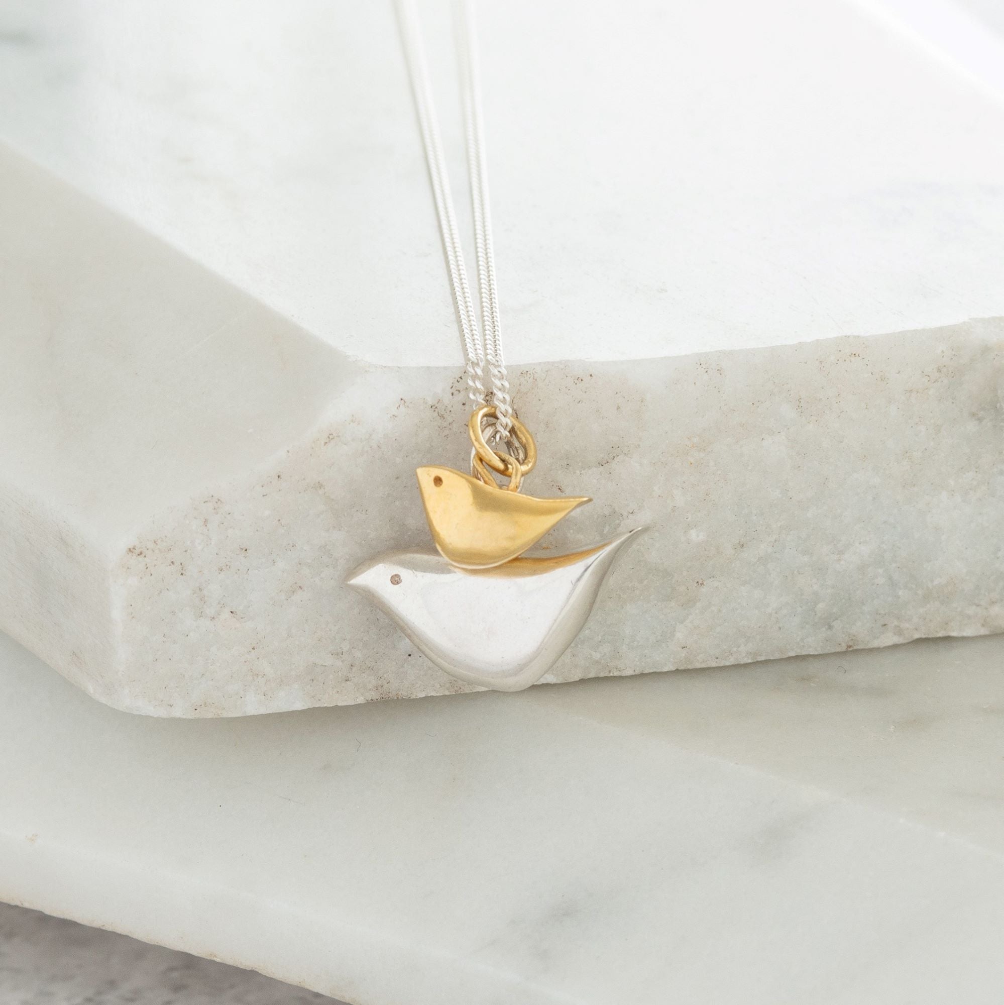 Double Bird Necklace Sterling Silver and Gold Vermeil