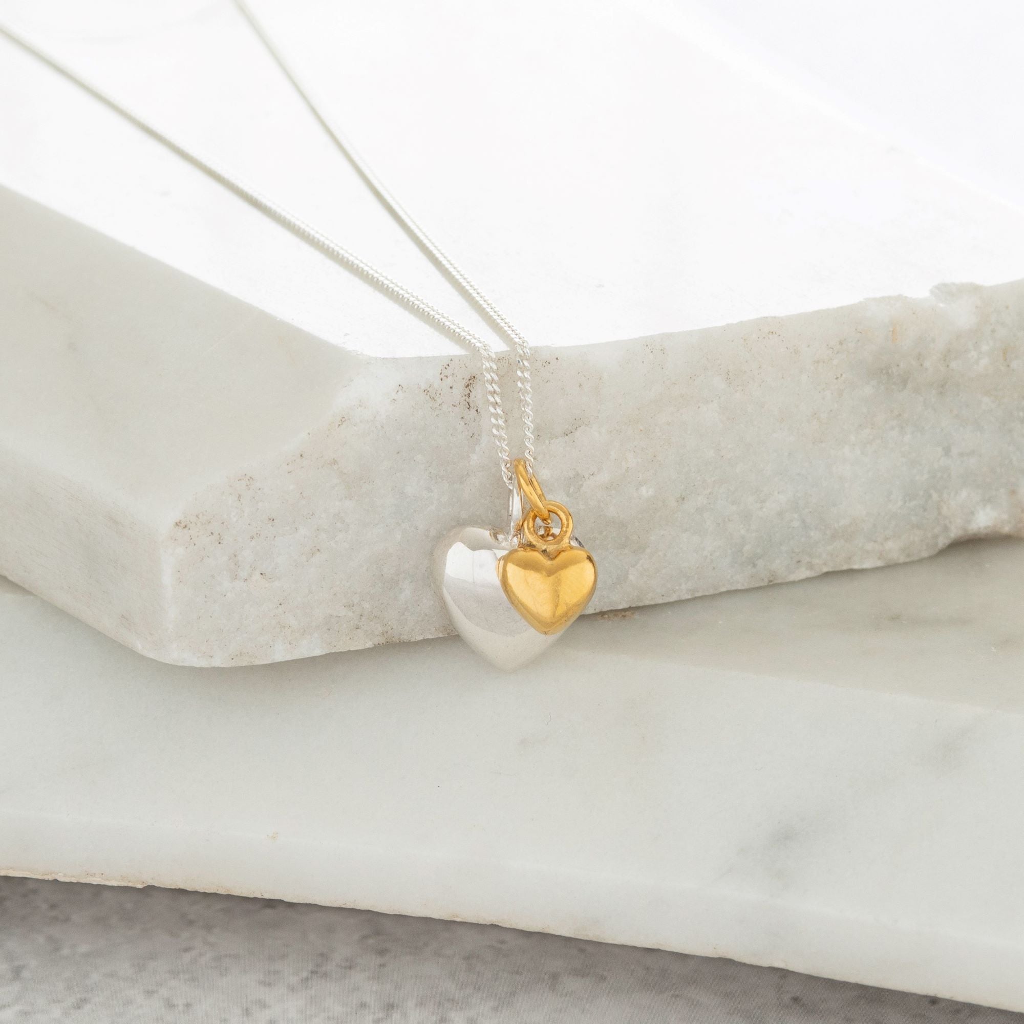 Double Heart Necklace Sterling Silver and Gold Vermeil