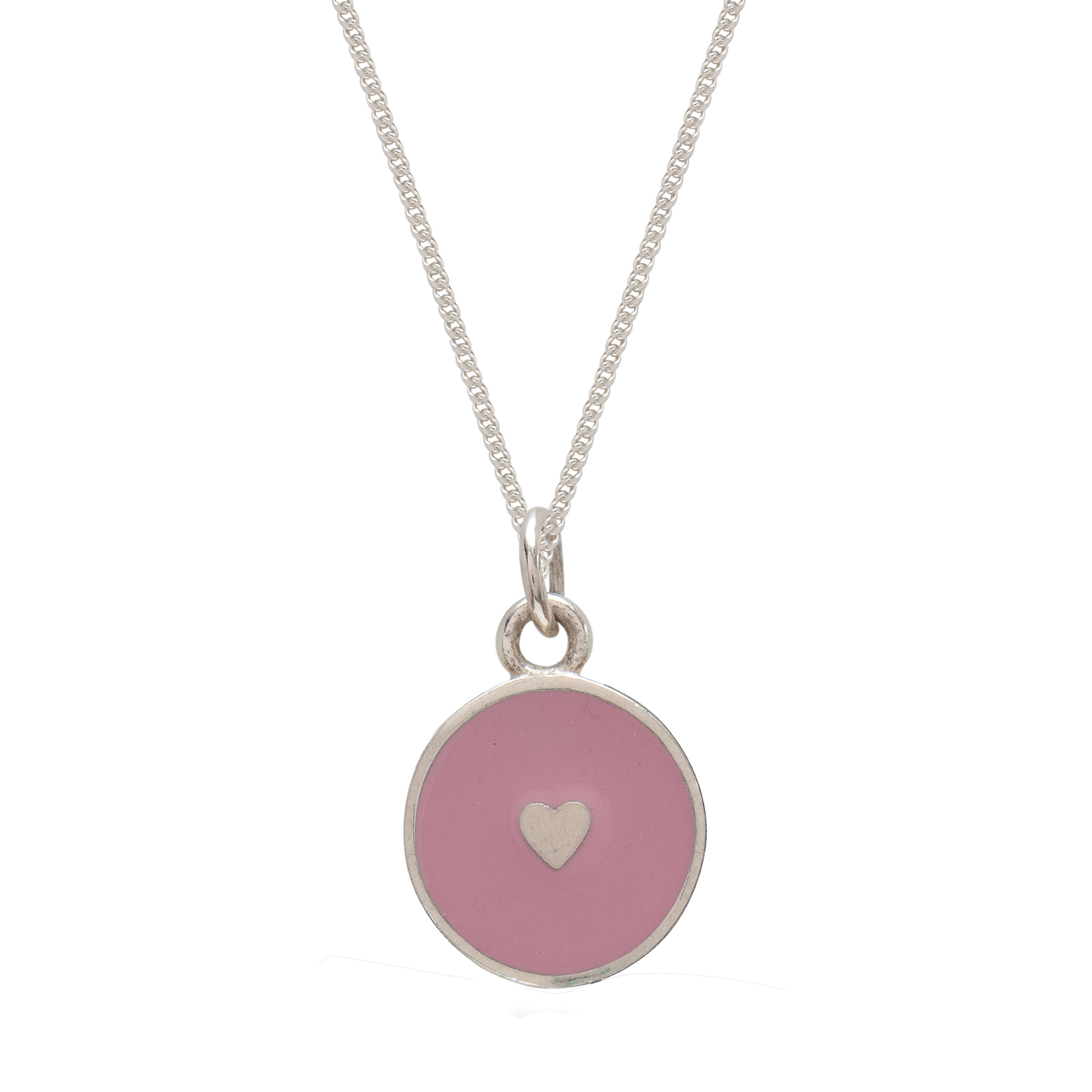 Powder Pink Heart Enamel Necklace Sterling Silver