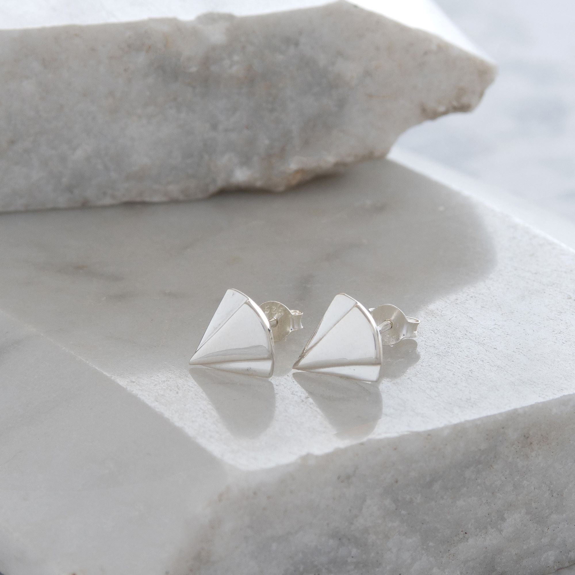 Art Deco Fan Stud Earrings Sterling Silver