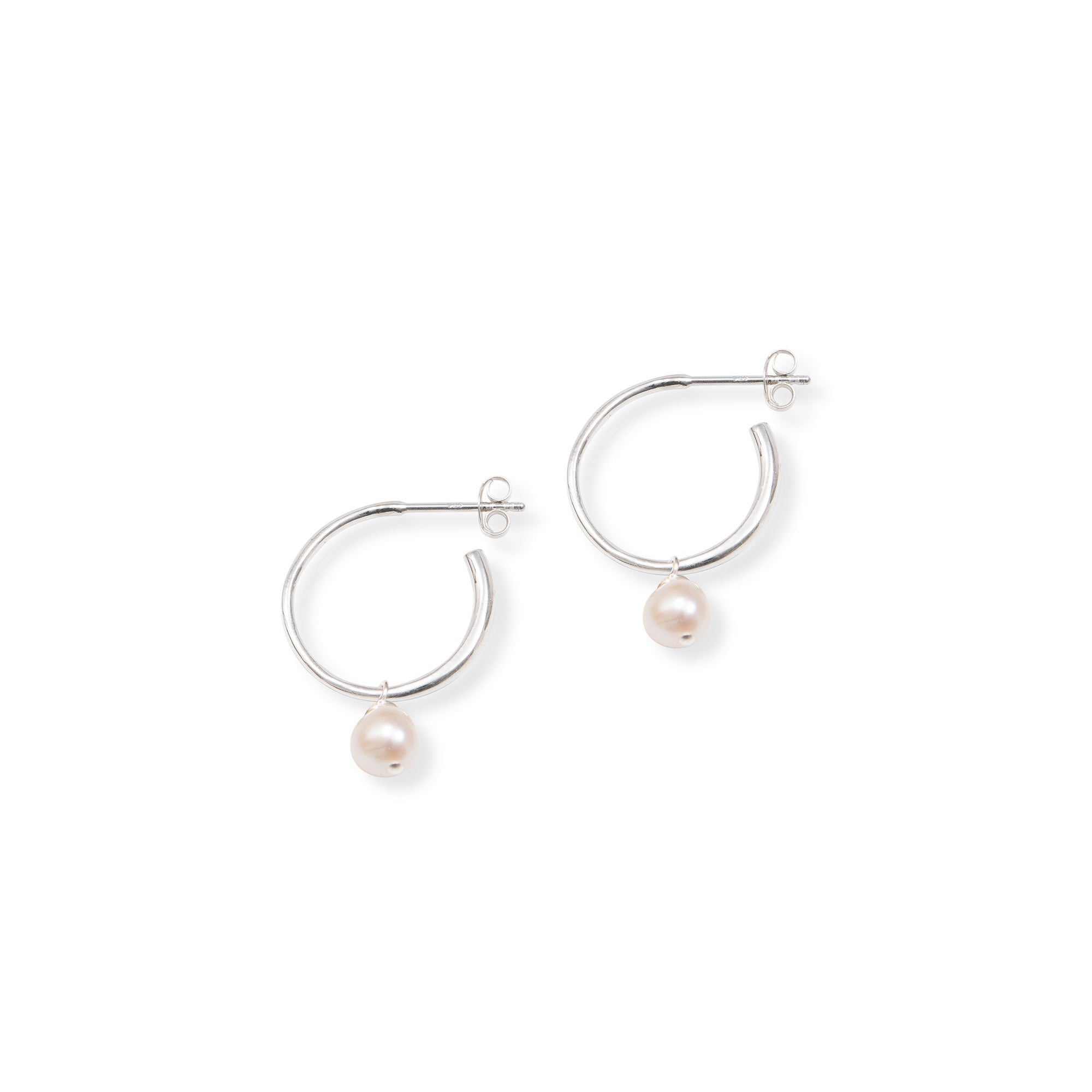 Half Hoop Earrings with Round Pearl Sterling Silver