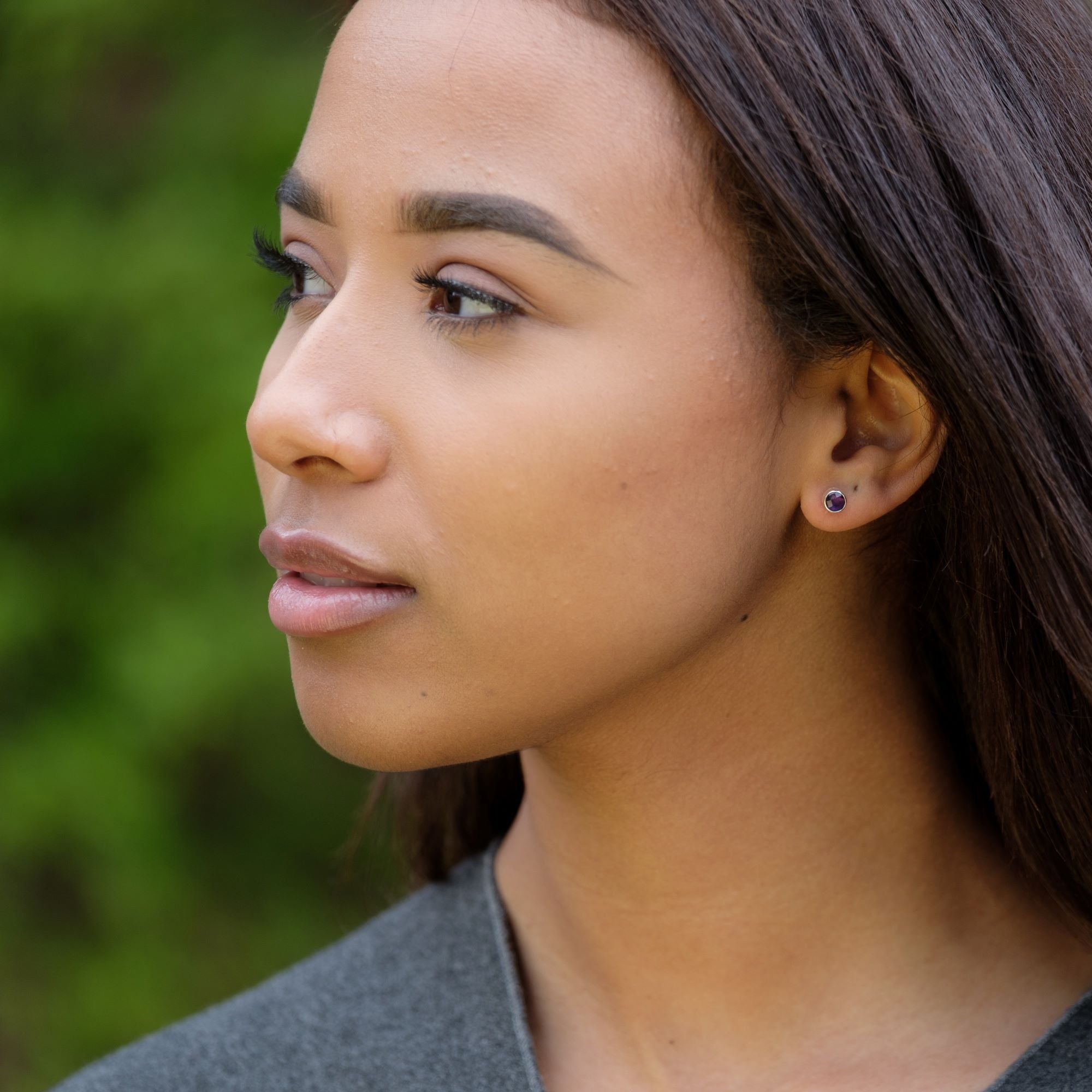 Birthstone Stud Earrings February: Amethyst and Sterling Silver