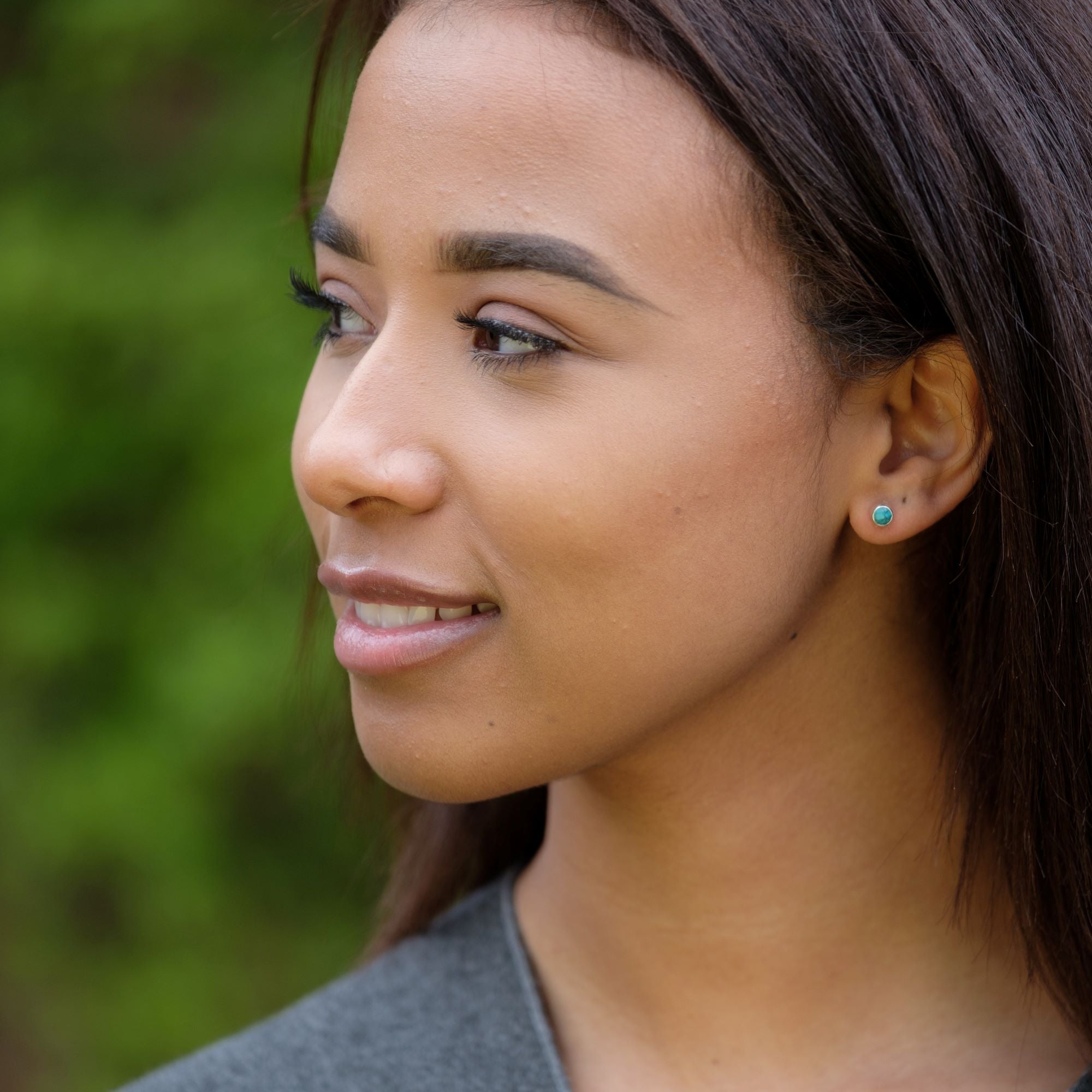 Birthstone Stud Earrings December: Turquoise and Sterling Silver