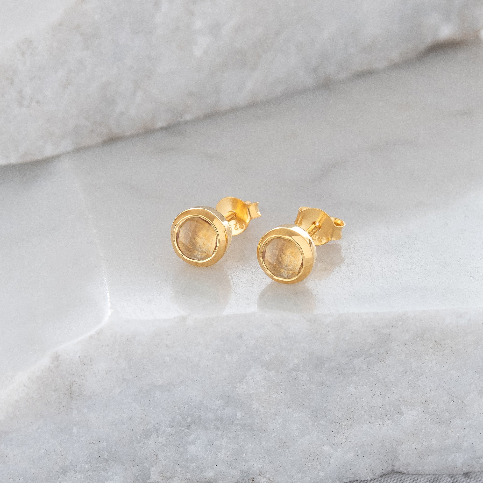 Birthstone Stud Earrings November: Citrine and Gold Vermeil