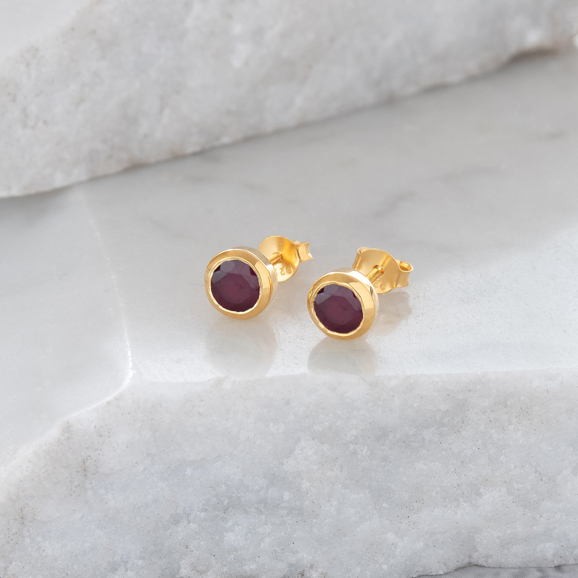 Birthstone Stud Earrings July: Ruby and Gold Vermeil