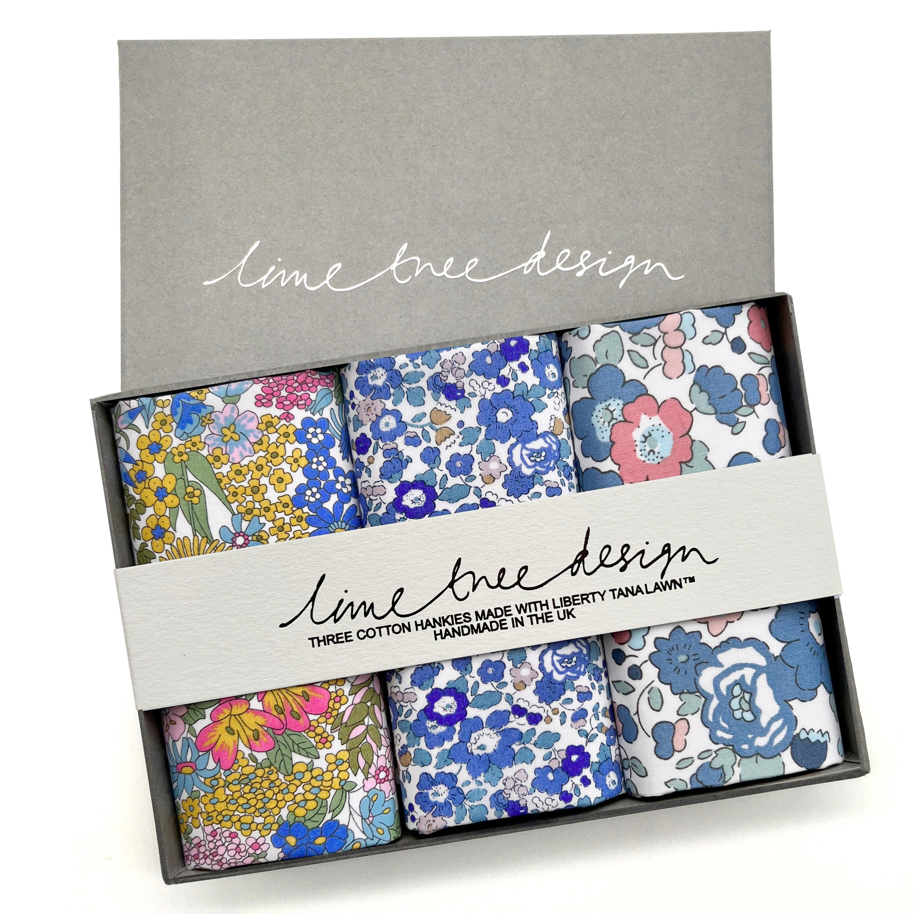 cornflower pocket squares and hankies in liberty fabric