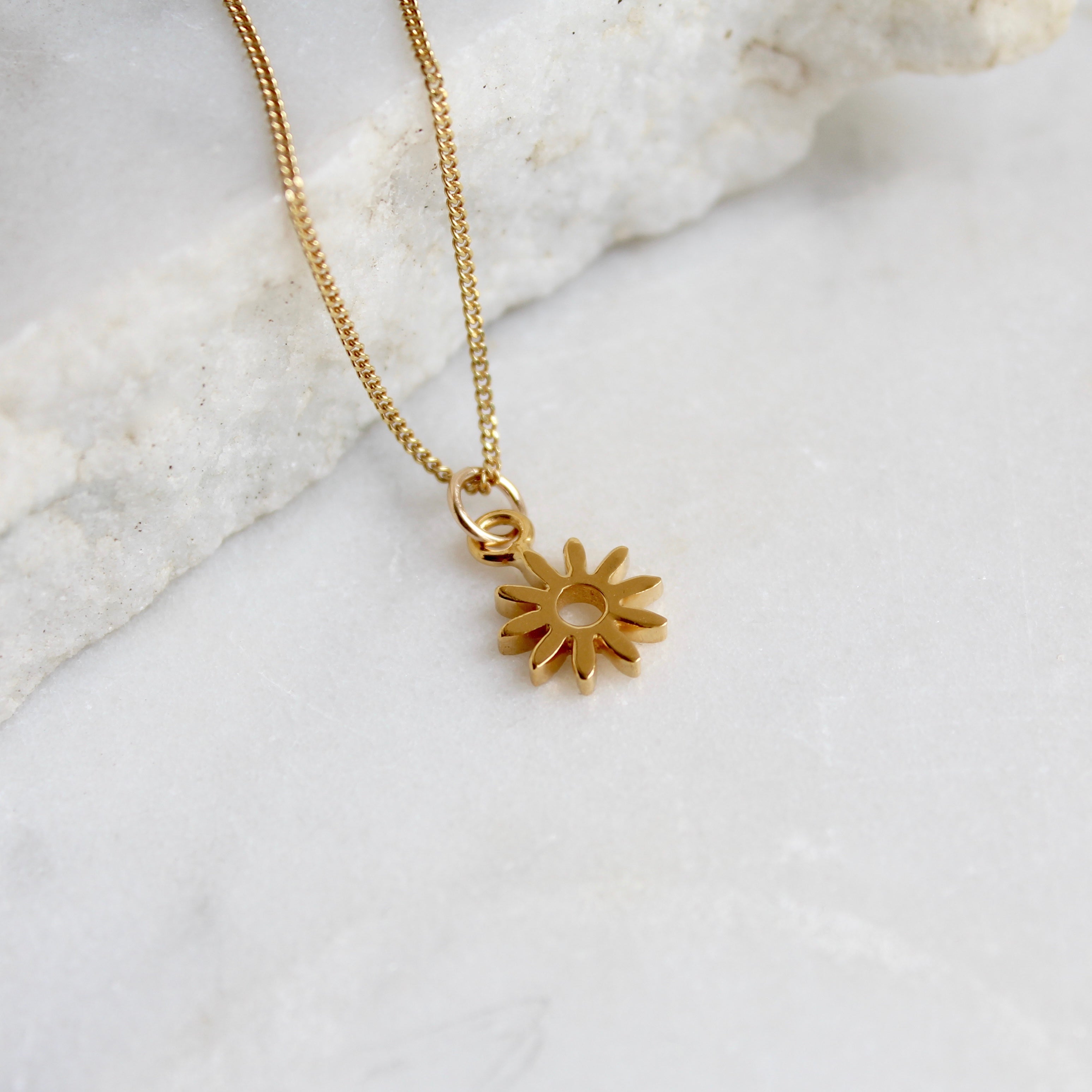 Tiny Flower Charm Necklace Gold Vermeil