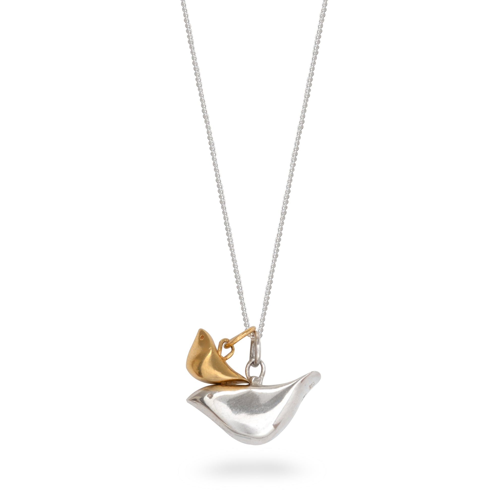 Double Bird Necklace Sterling Silver and Gold Vermeil