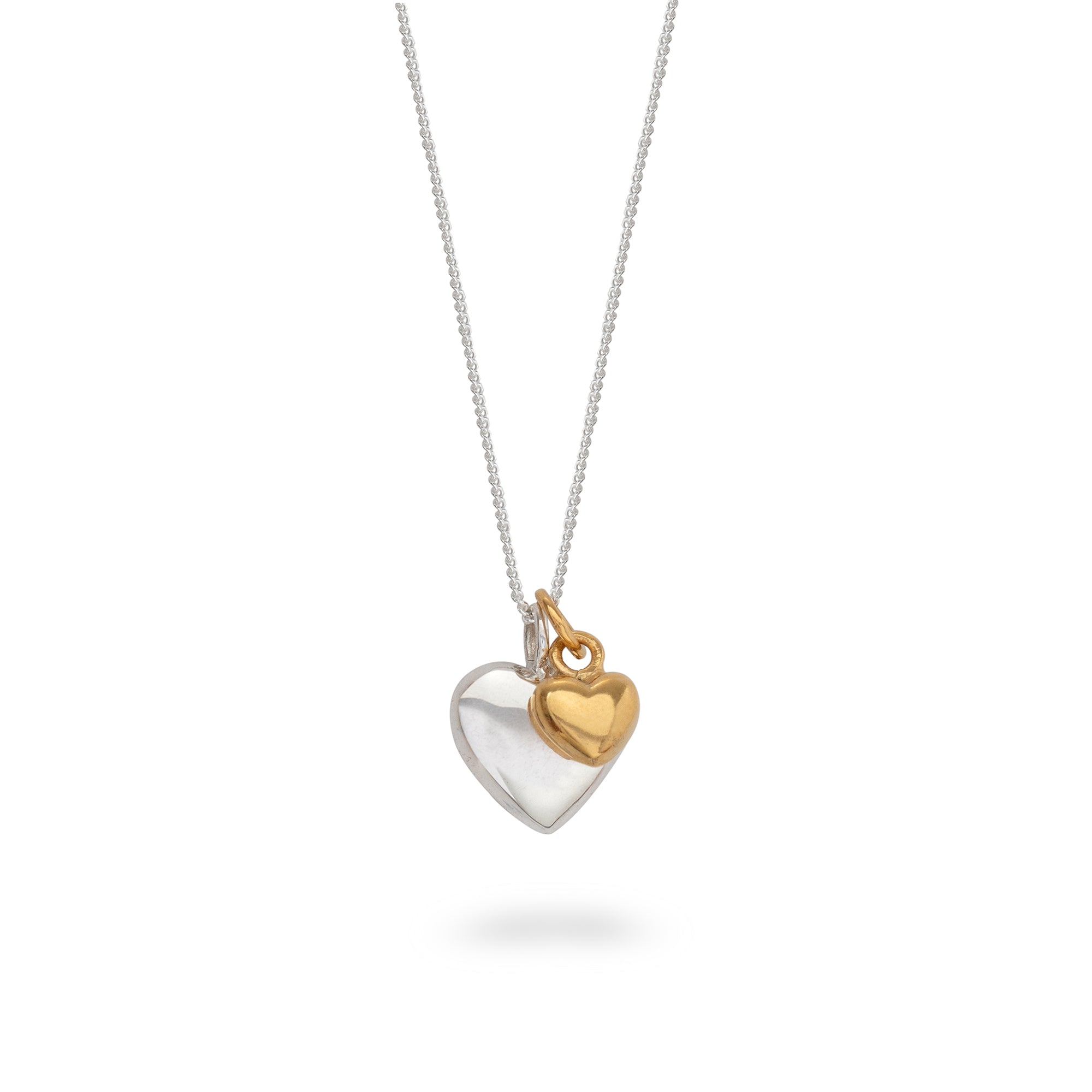 Double Heart Necklace Sterling Silver and Gold Vermeil