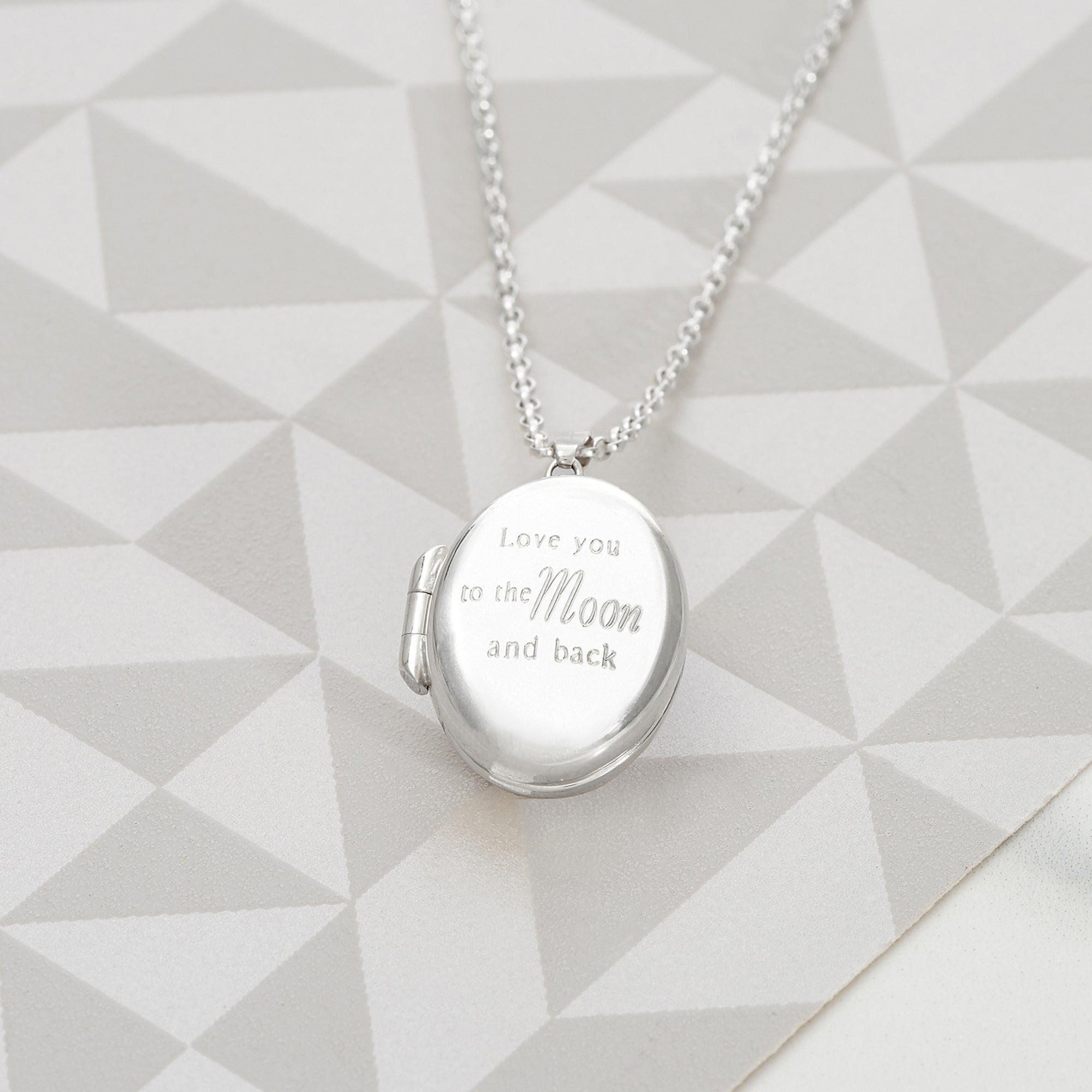 Love You to the Moon and Back Oval Locket Necklace Sterling Silver