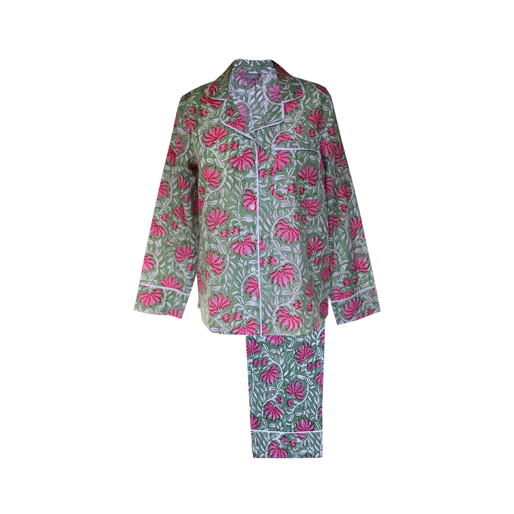 floral pink and green cotton pyjamas
