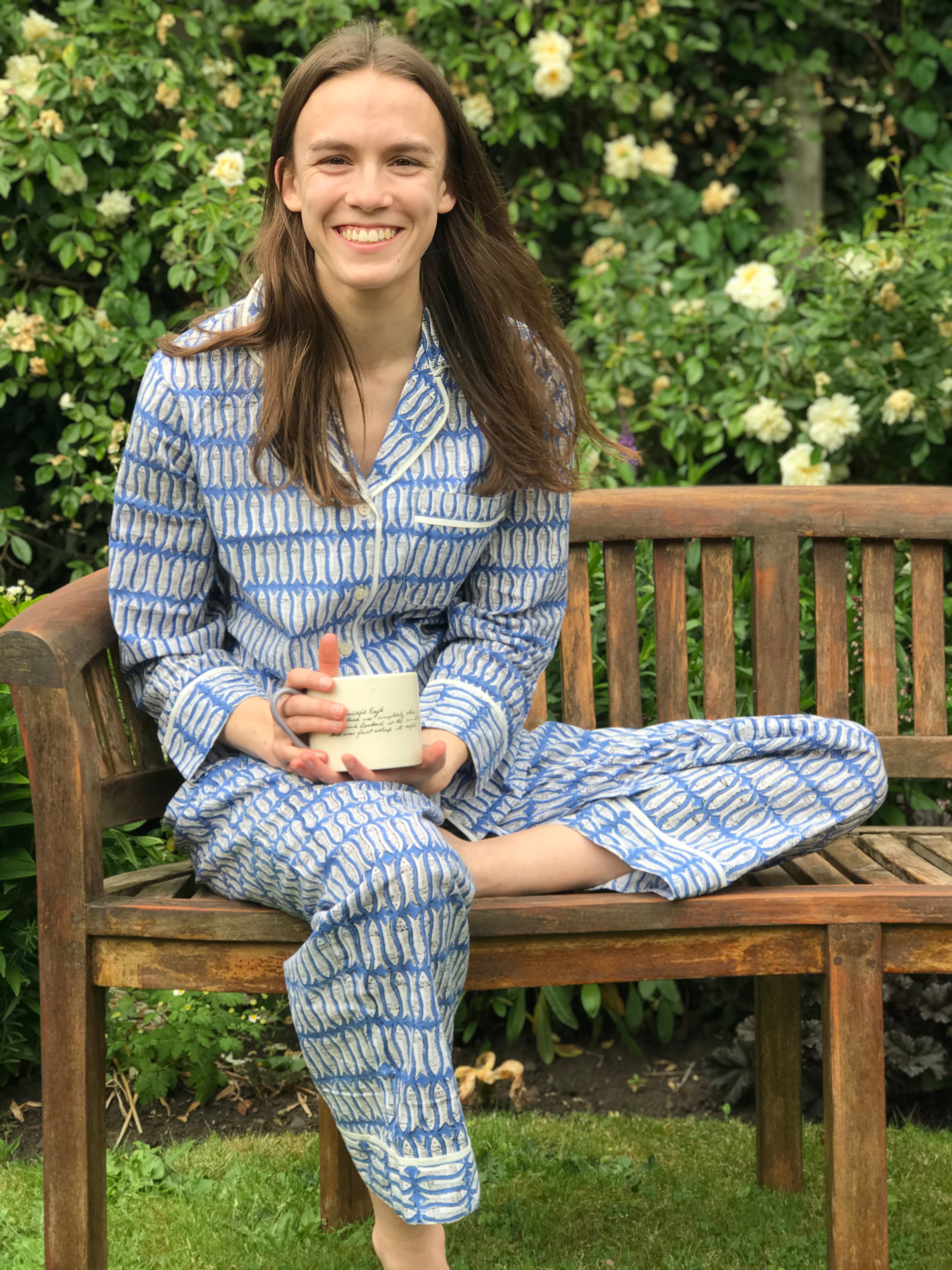 pj in blue fish design