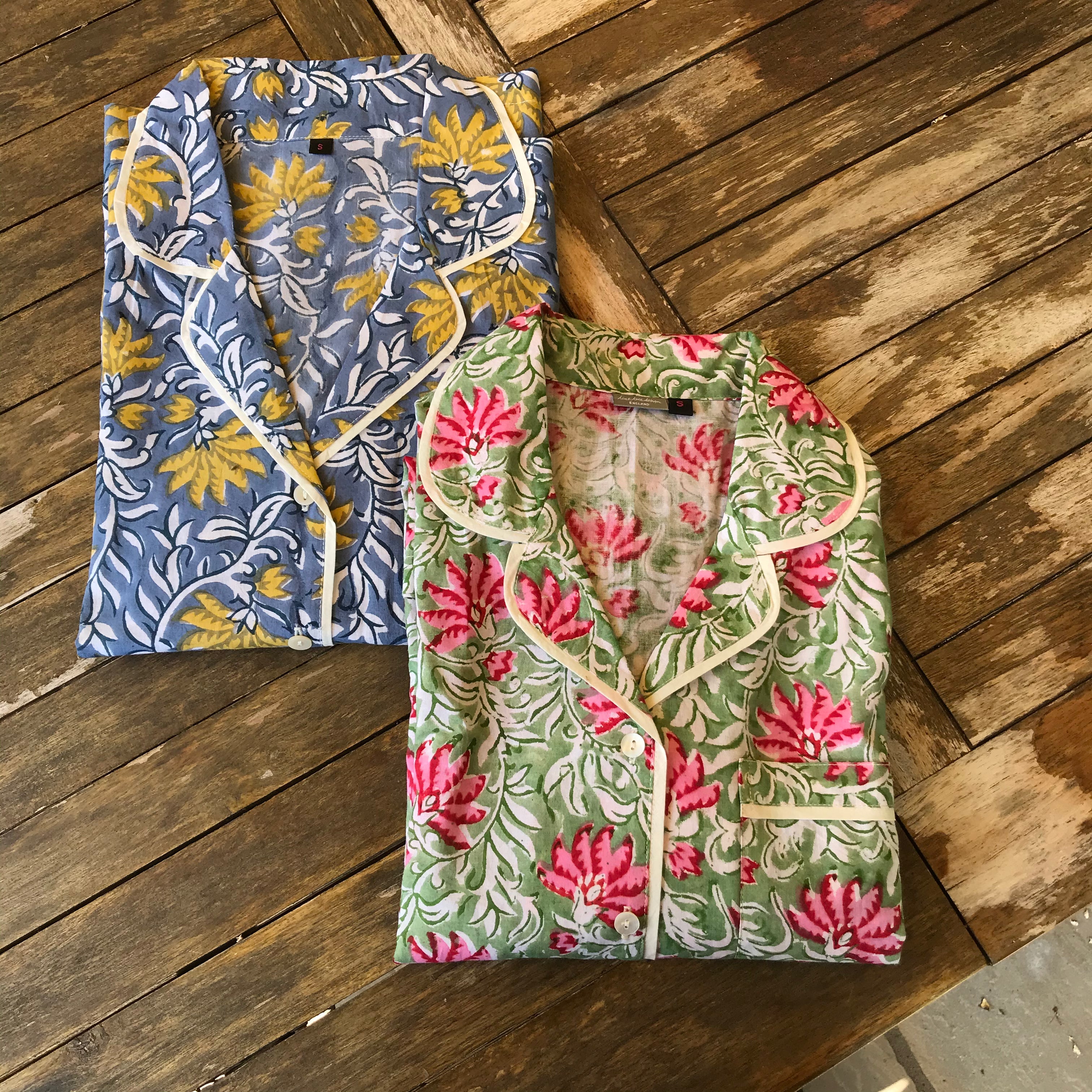 floral pink and green cotton pyjamas