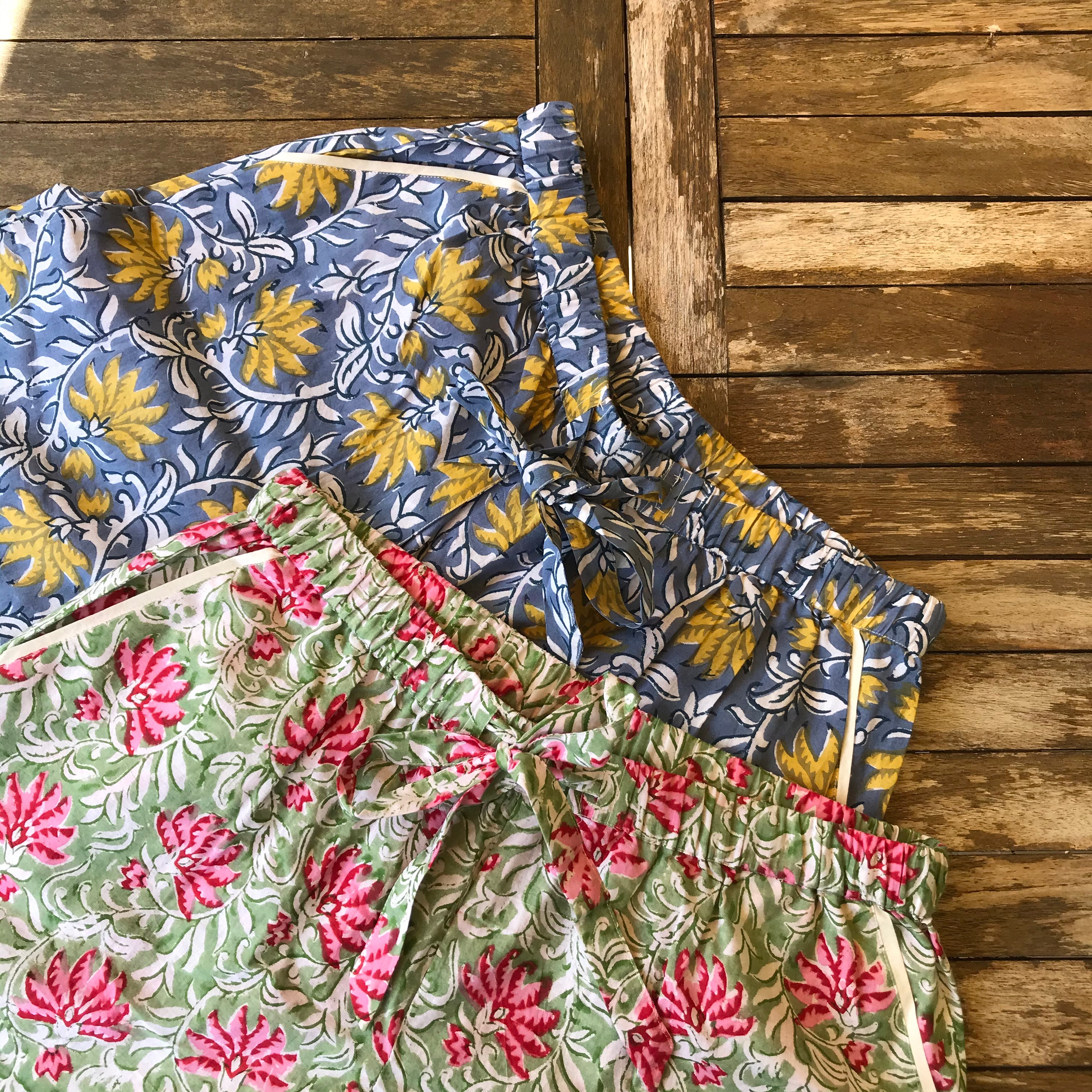 floral pink and green cotton pyjamas