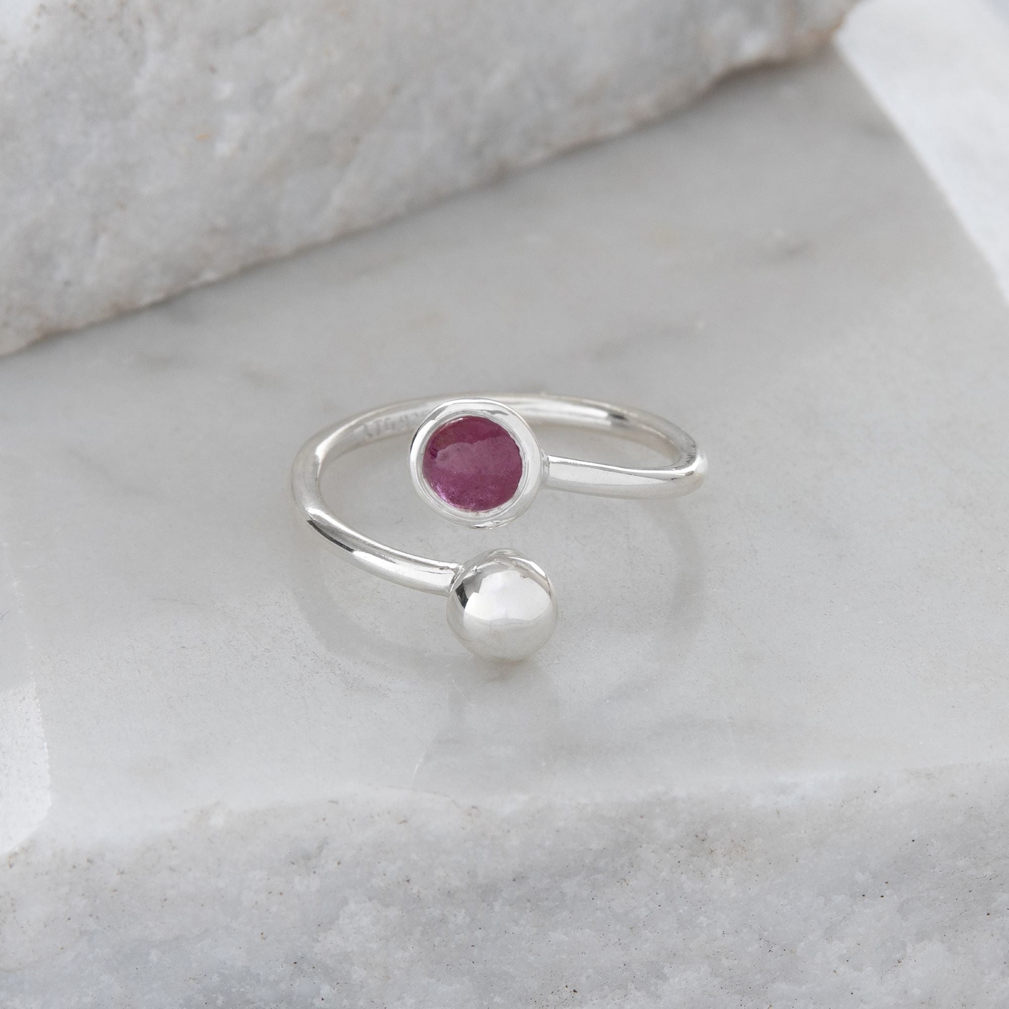 Ruby Adjustable Birthstone Ring Sterling Silver July