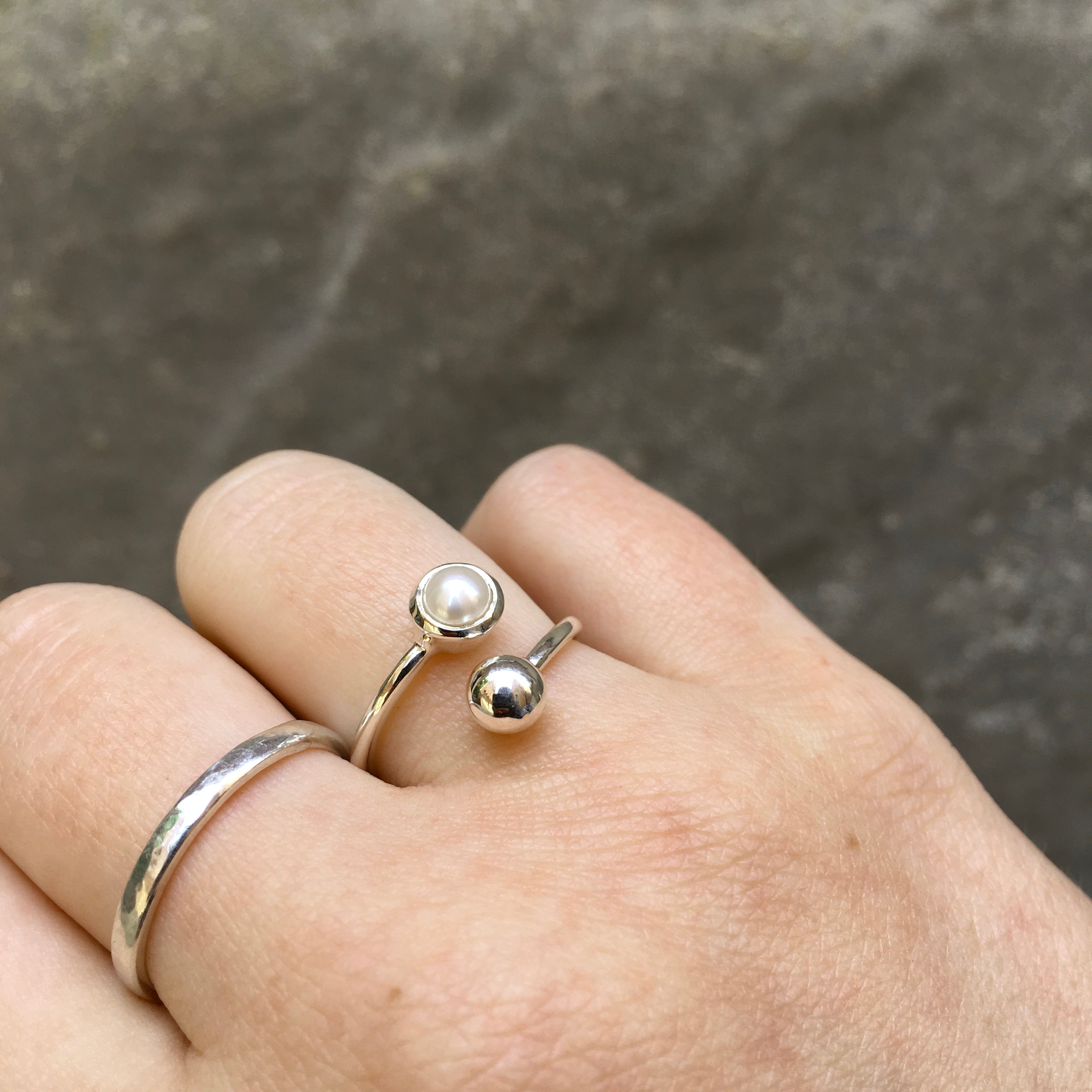 June birthstone pearl adjustable ring