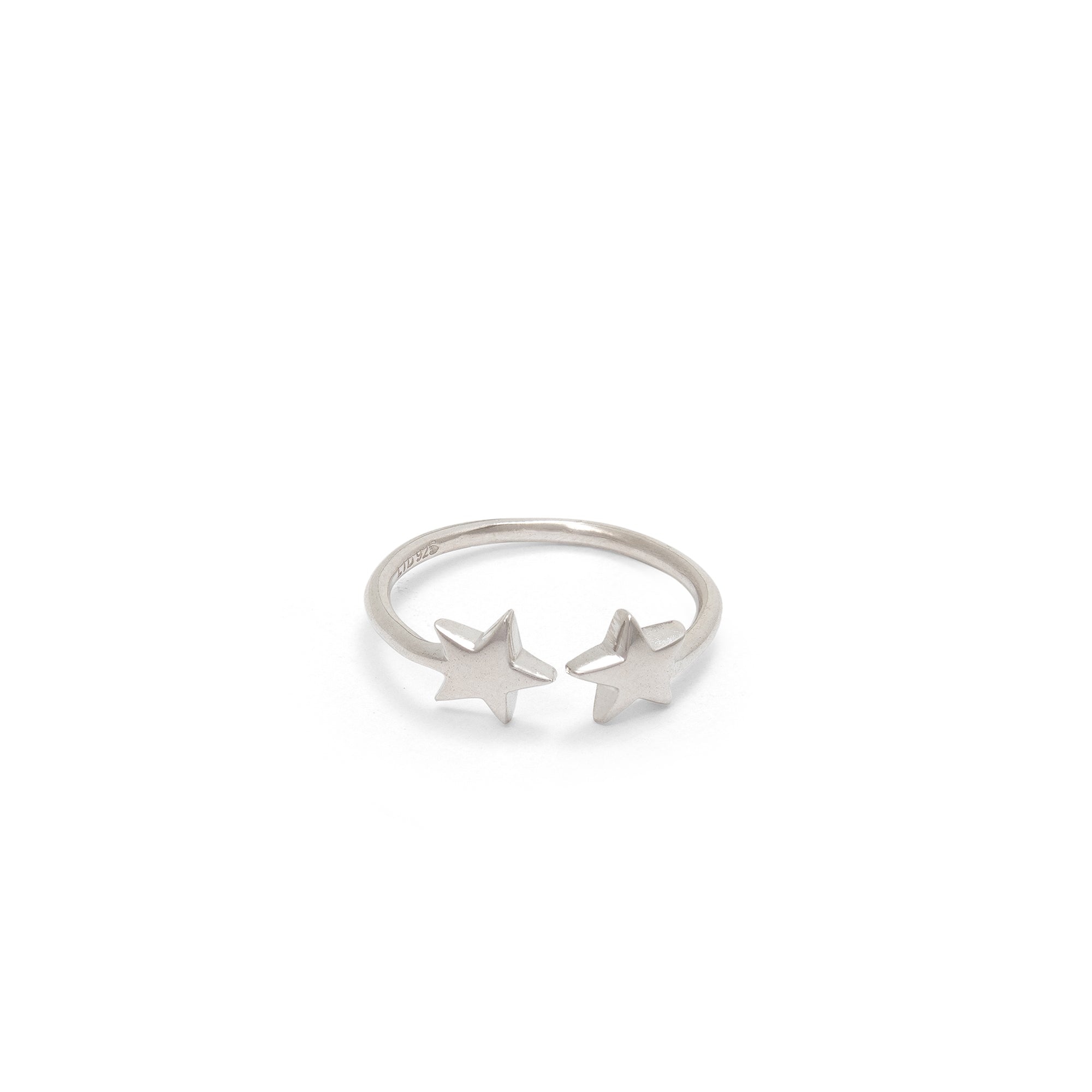 Adjustable Double Star Charm Ring Sterling Silver