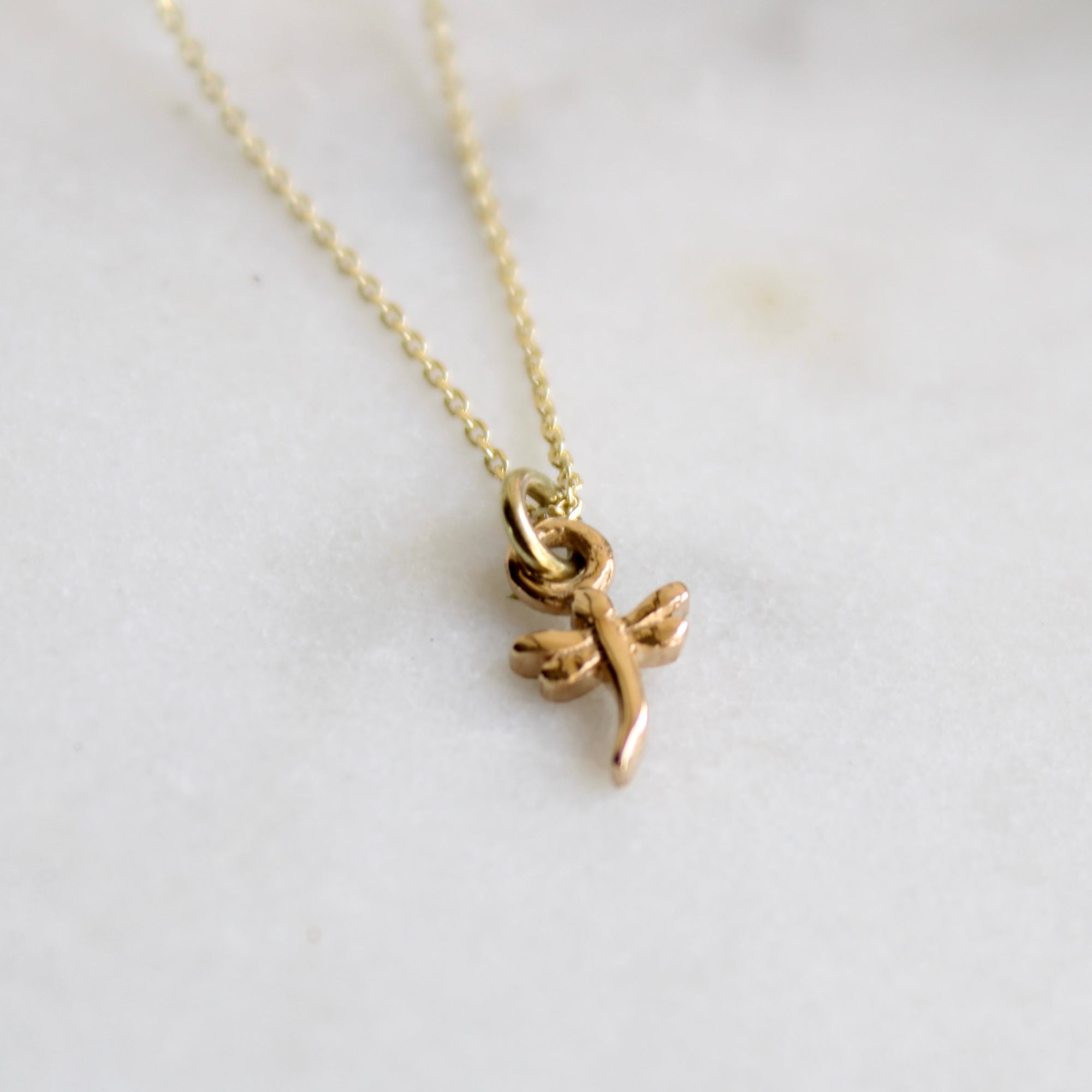 14ct mini dragonfly solid gold necklace